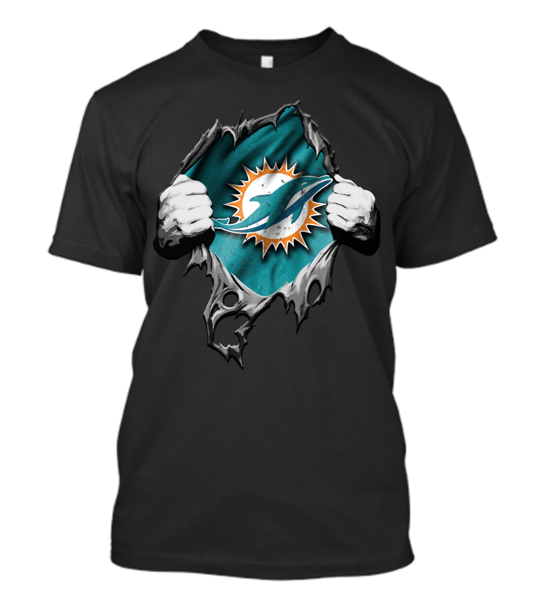 Torn Miami Dolphins Logo Revealed Through Ripped Fabric T-Shirt