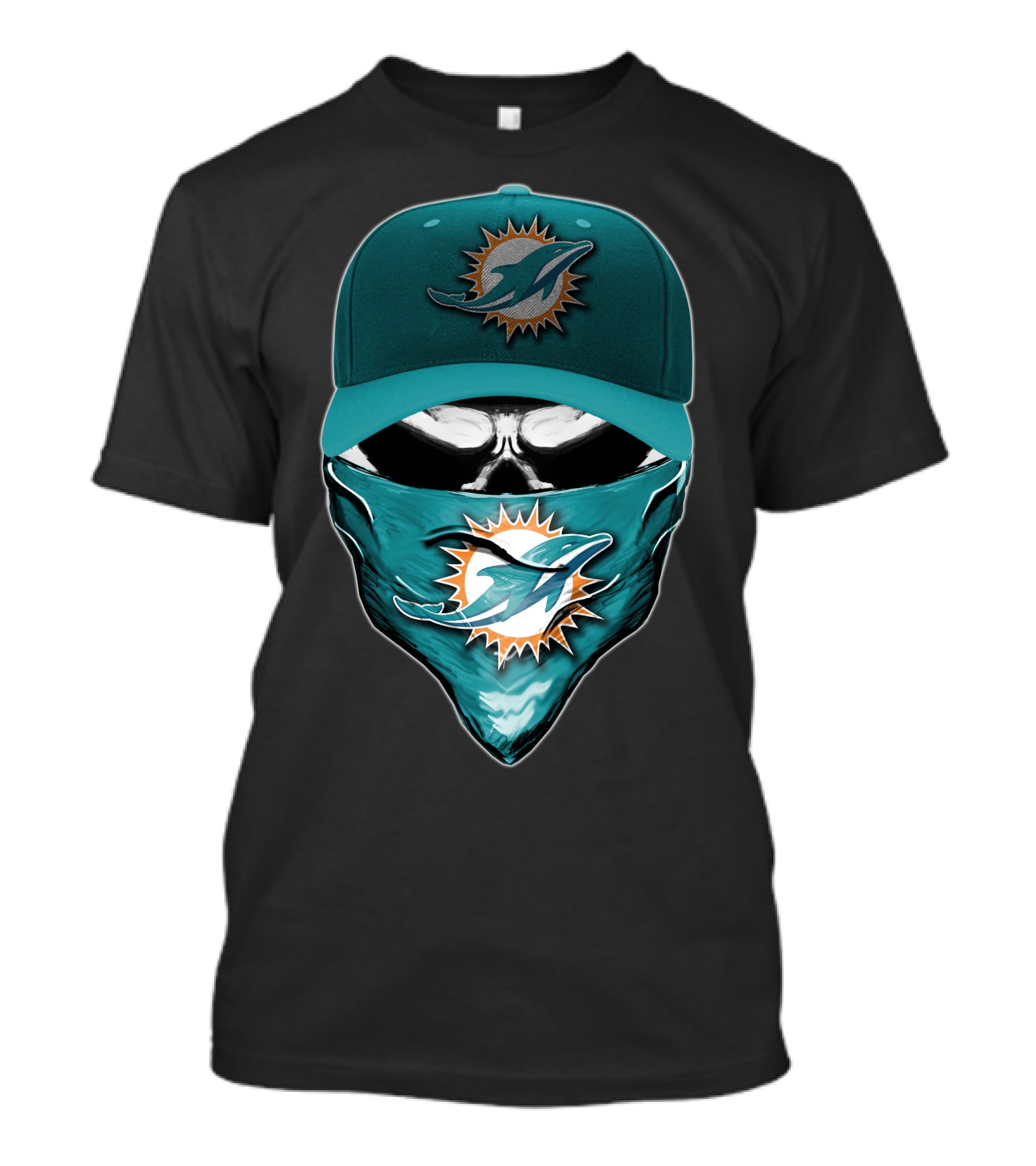 Skull Miami Dolphins Logo Hat And Bandana T-Shirt