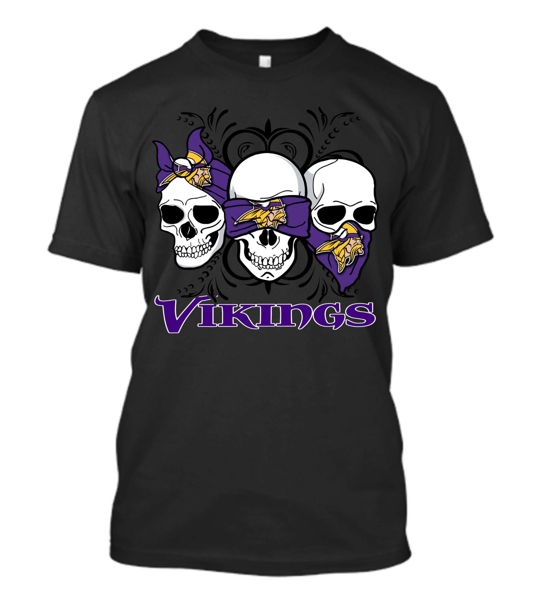 Vikings 3 Skull Bandana Purple Gold T-Shirt