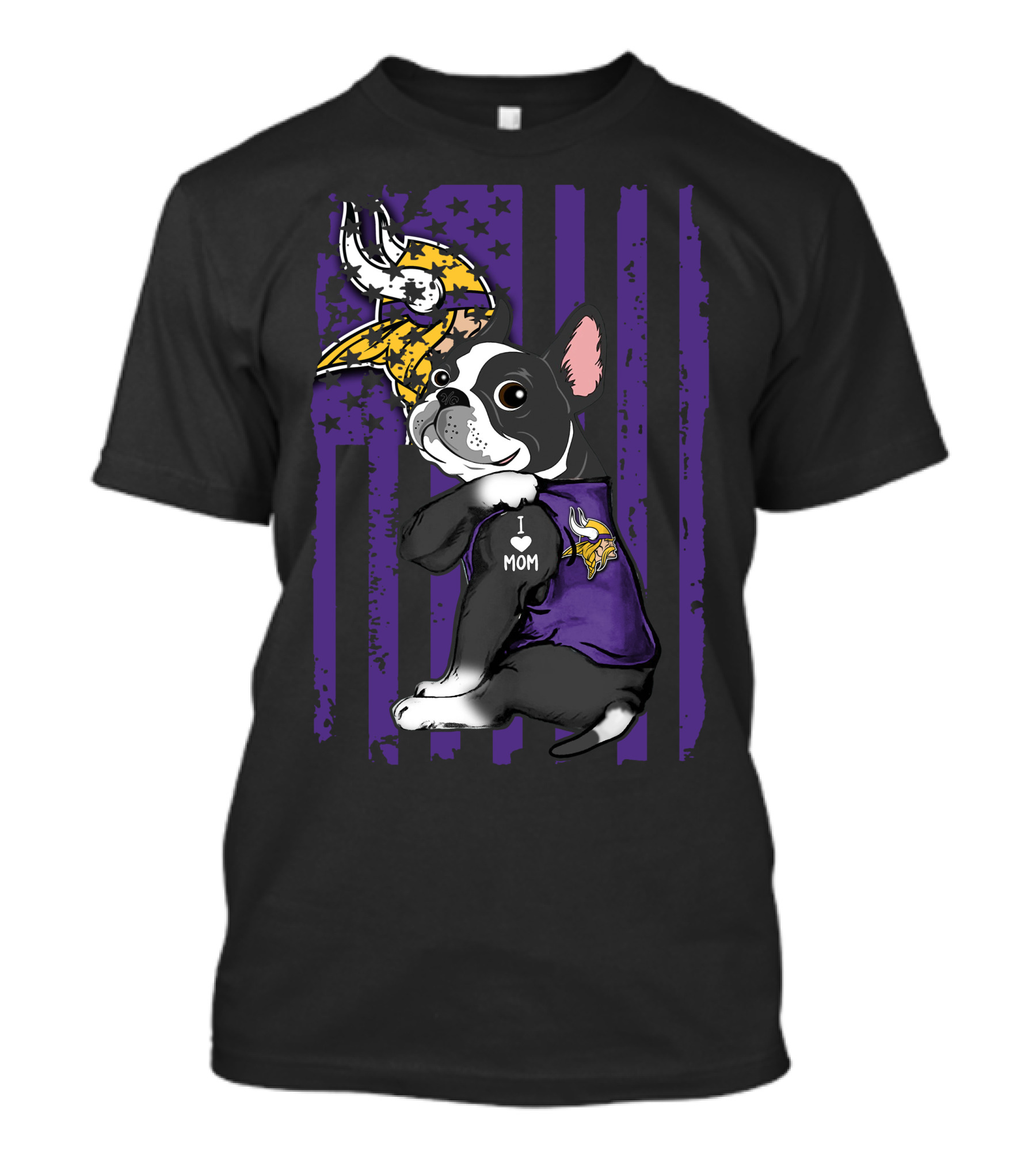Boston Terrier I Love Mom Minnesota Vikings Flag T-Shirt