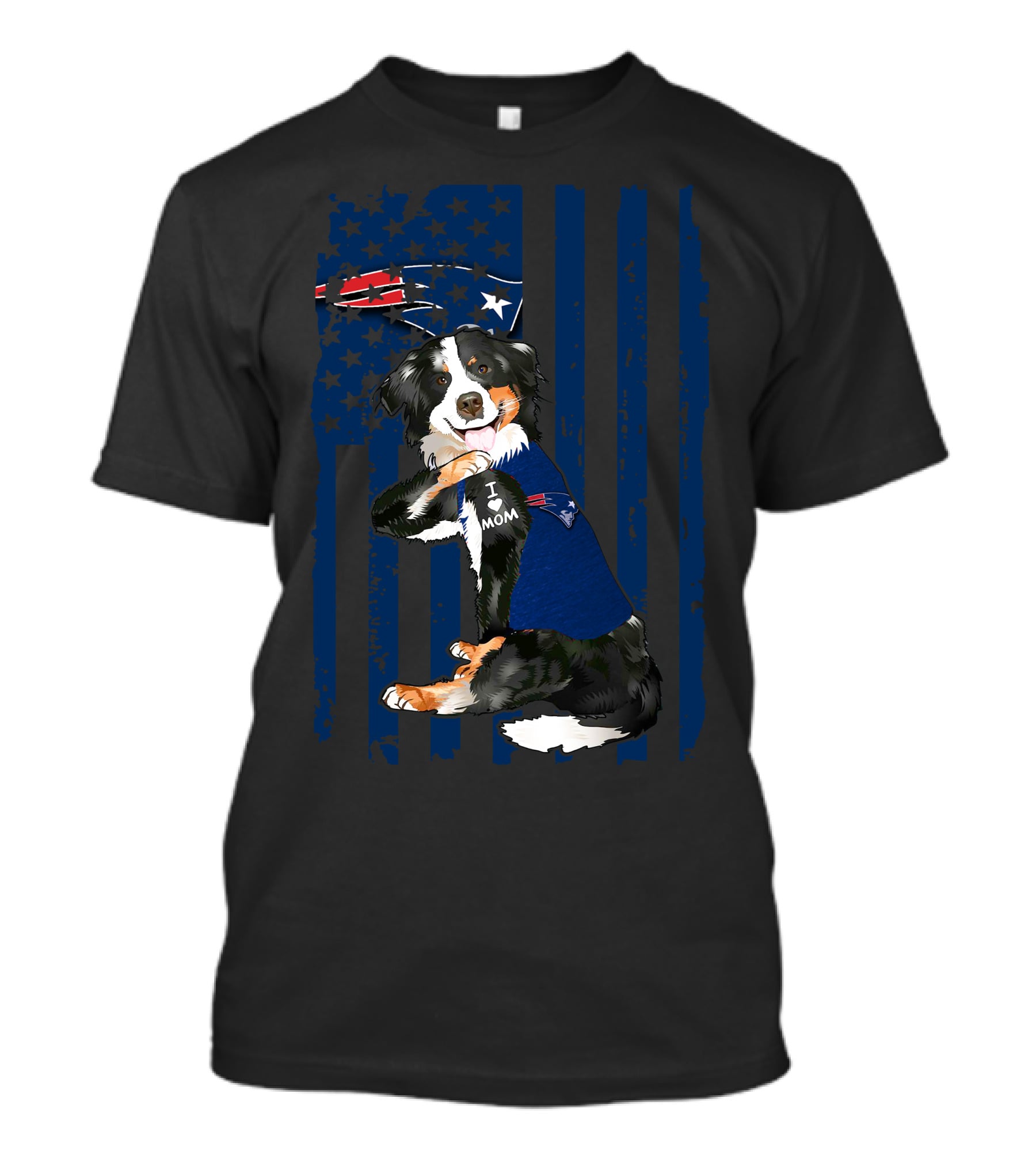 Border Collie I Love Mom New England Patriots USA Flag T-Shirt