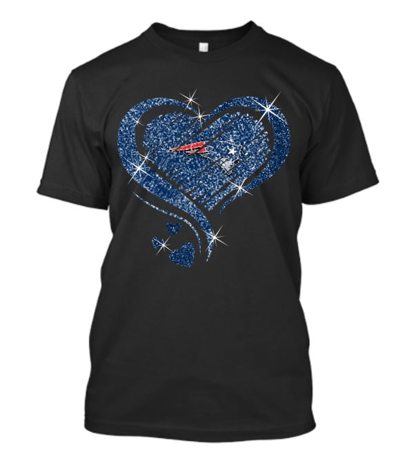 Heart Diamond New England Patriots Blue Sparkle T-Shirt