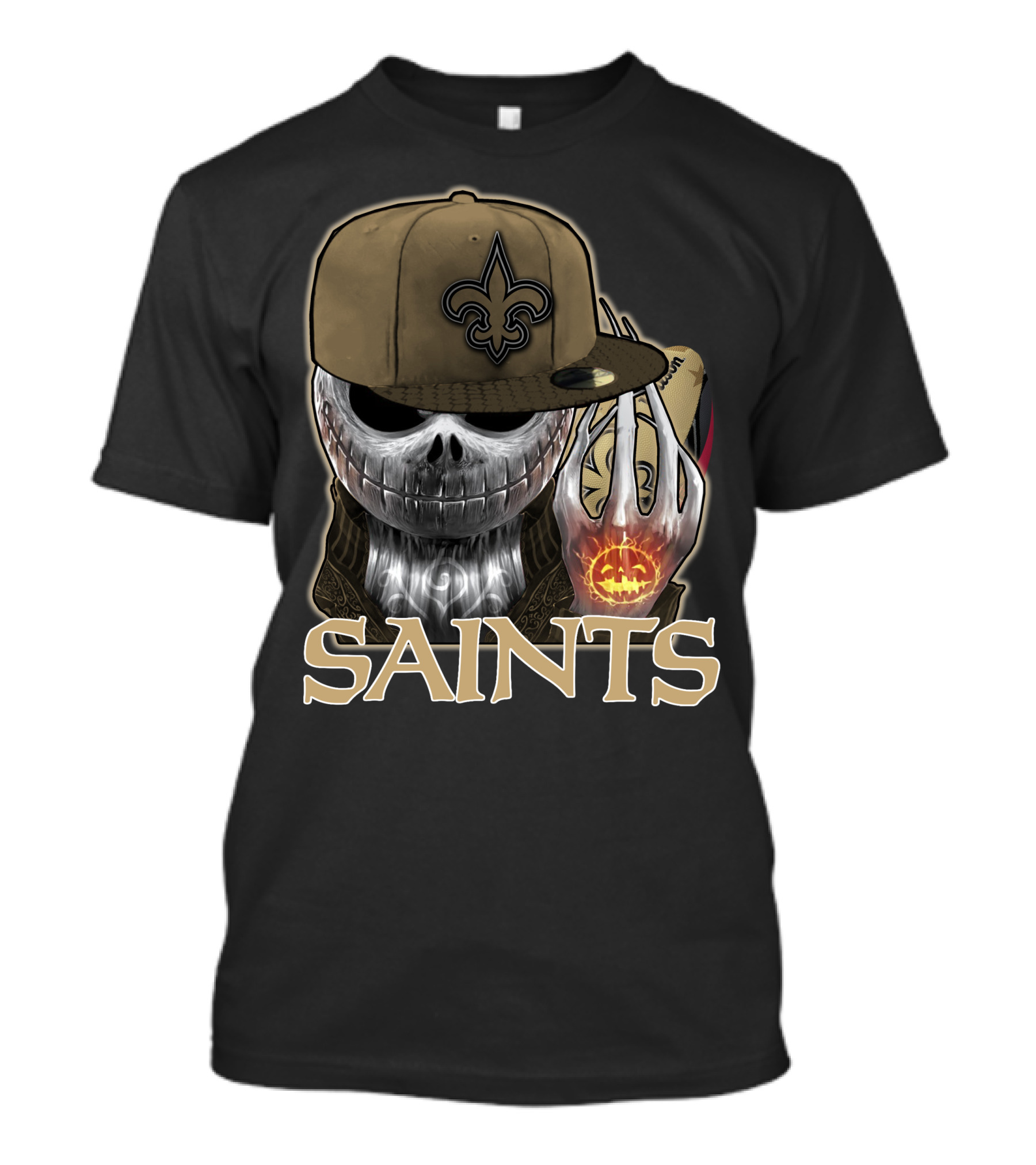 Jackskull New Orleans Saints Halloween Fleur-de-lis Pumpkin T-Shirt