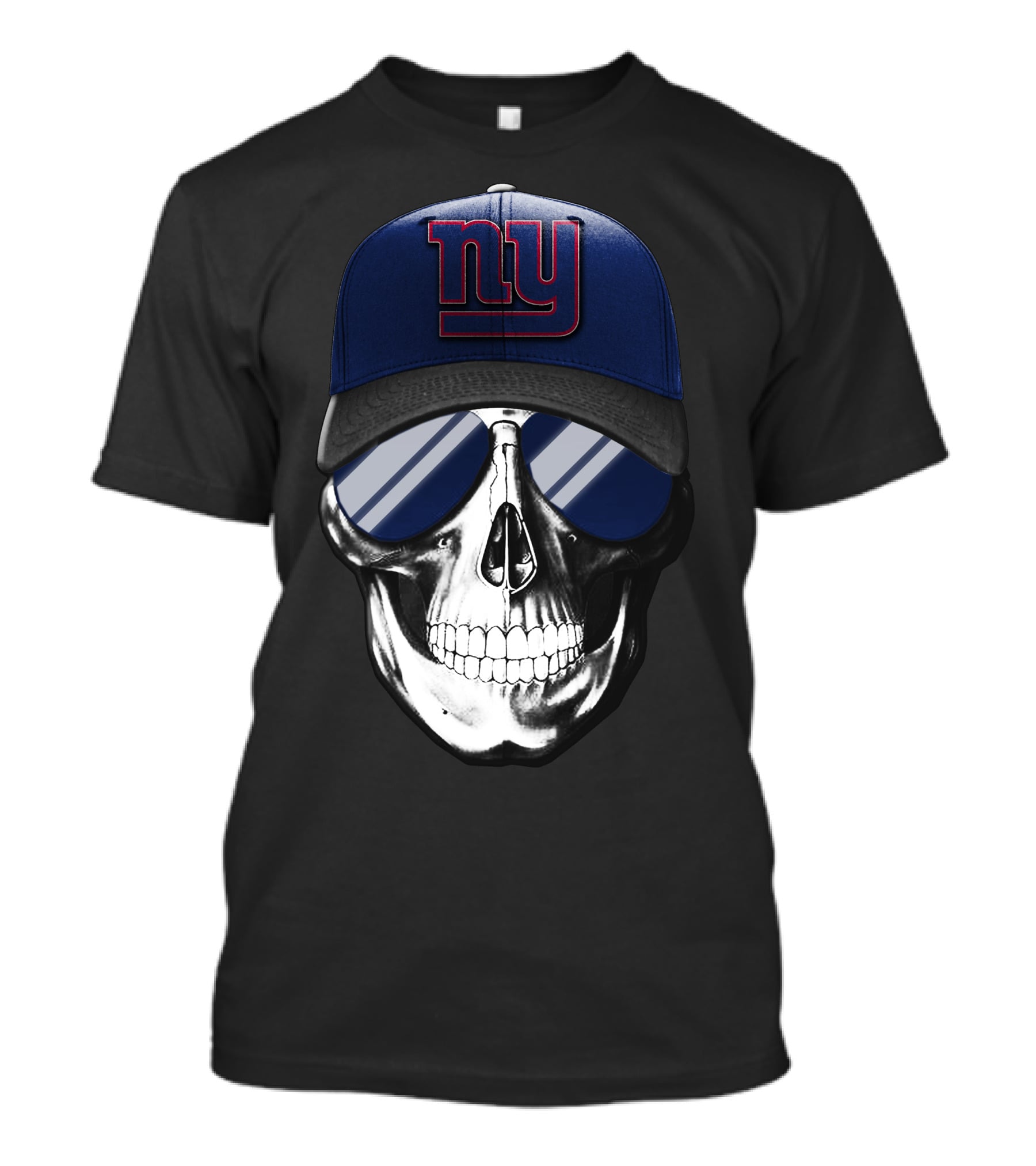 Skull V7 New York Giants Football Fan Cap With Reflective Sunglasses T-Shirt