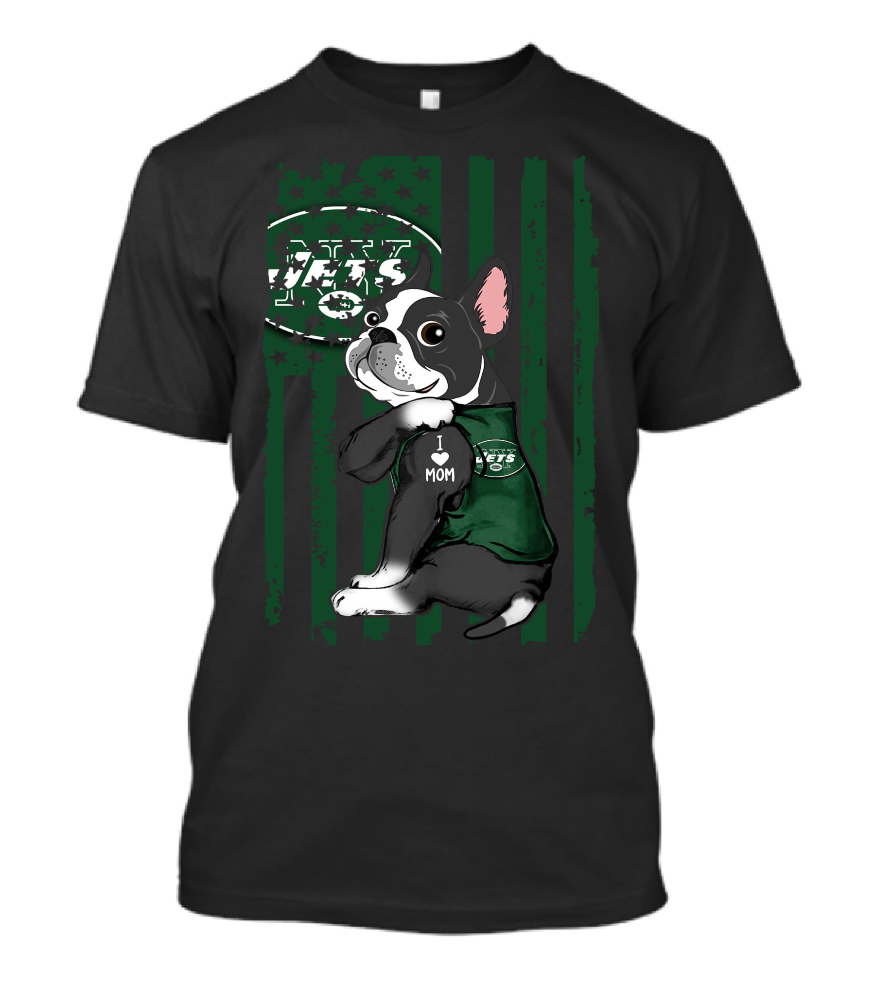Boston Terrier I Love Mom New York Jets Fan T-Shirt
