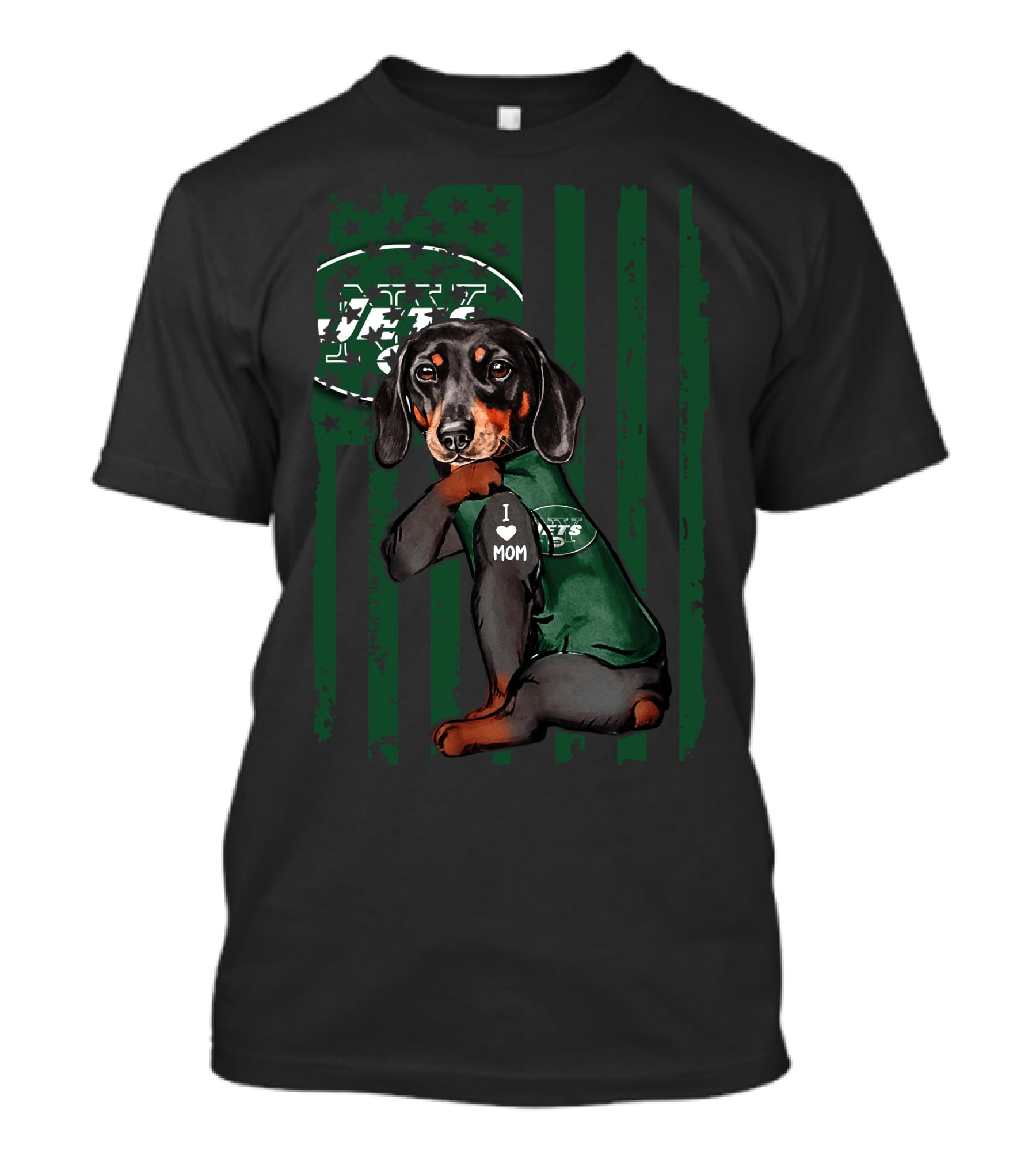 Dachshund I Love Mom New York Jets Football Fan T-Shirt