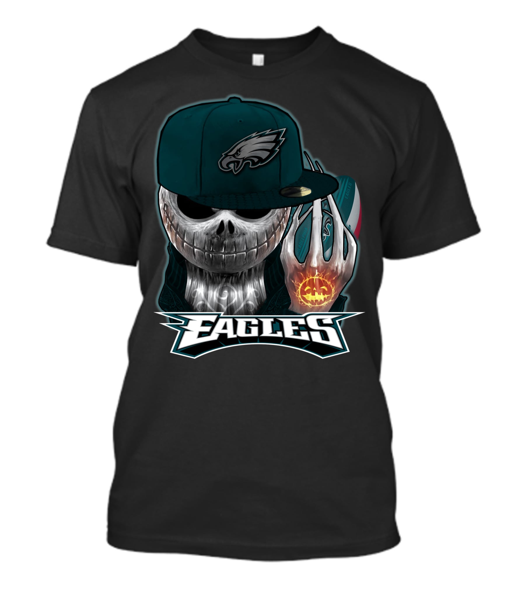 Jackskull Philadelphia Eagles Football Fan Skull Cap Halloween Pumpkin T-Shirt