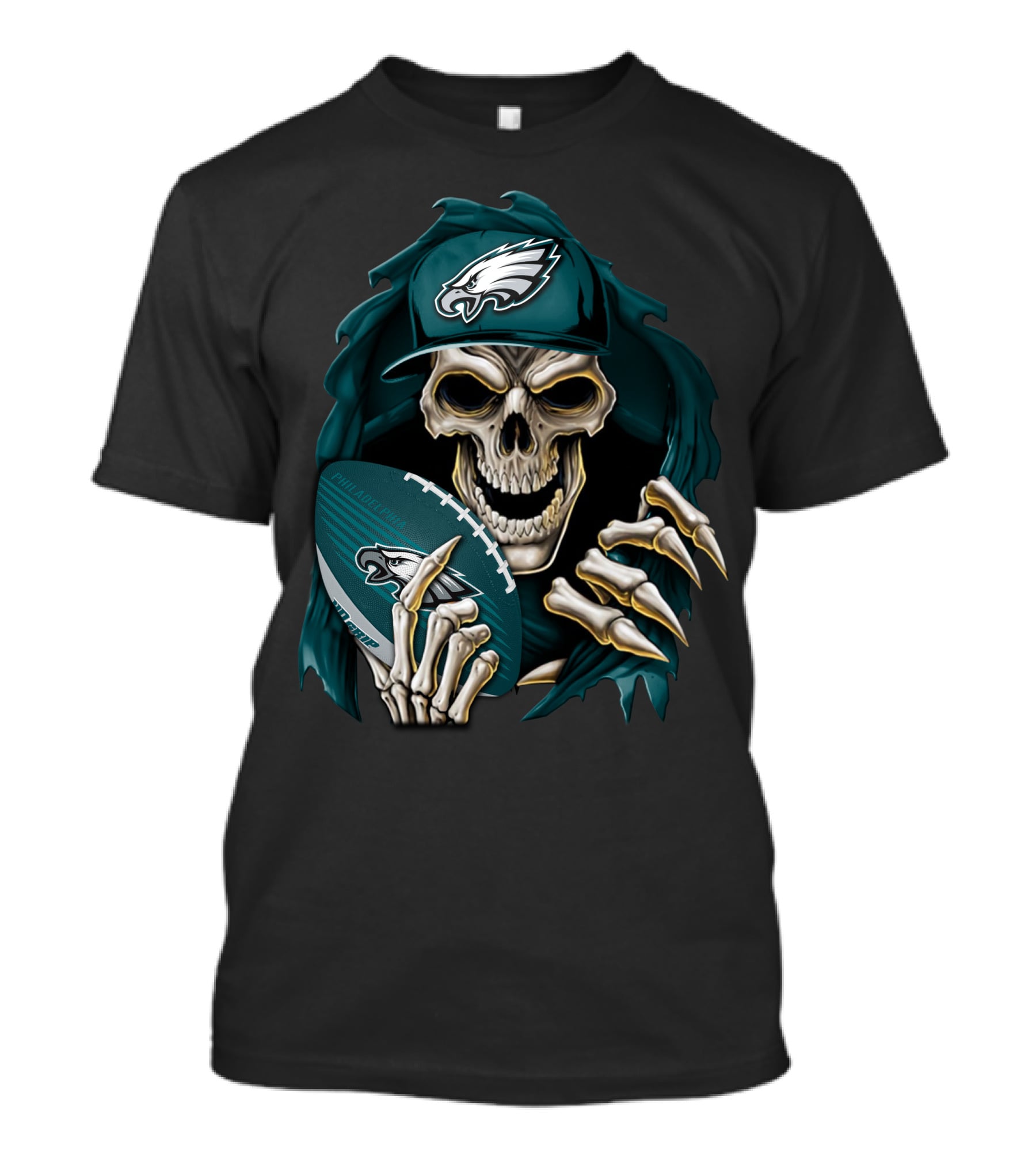 Philadelphia Eagles Skull Holding Football T-Shirt
