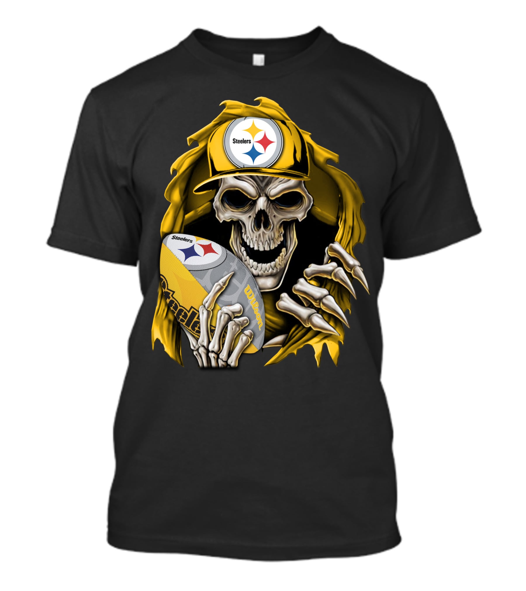Skullbong Steelers Skeleton With Football And Cap T-Shirt