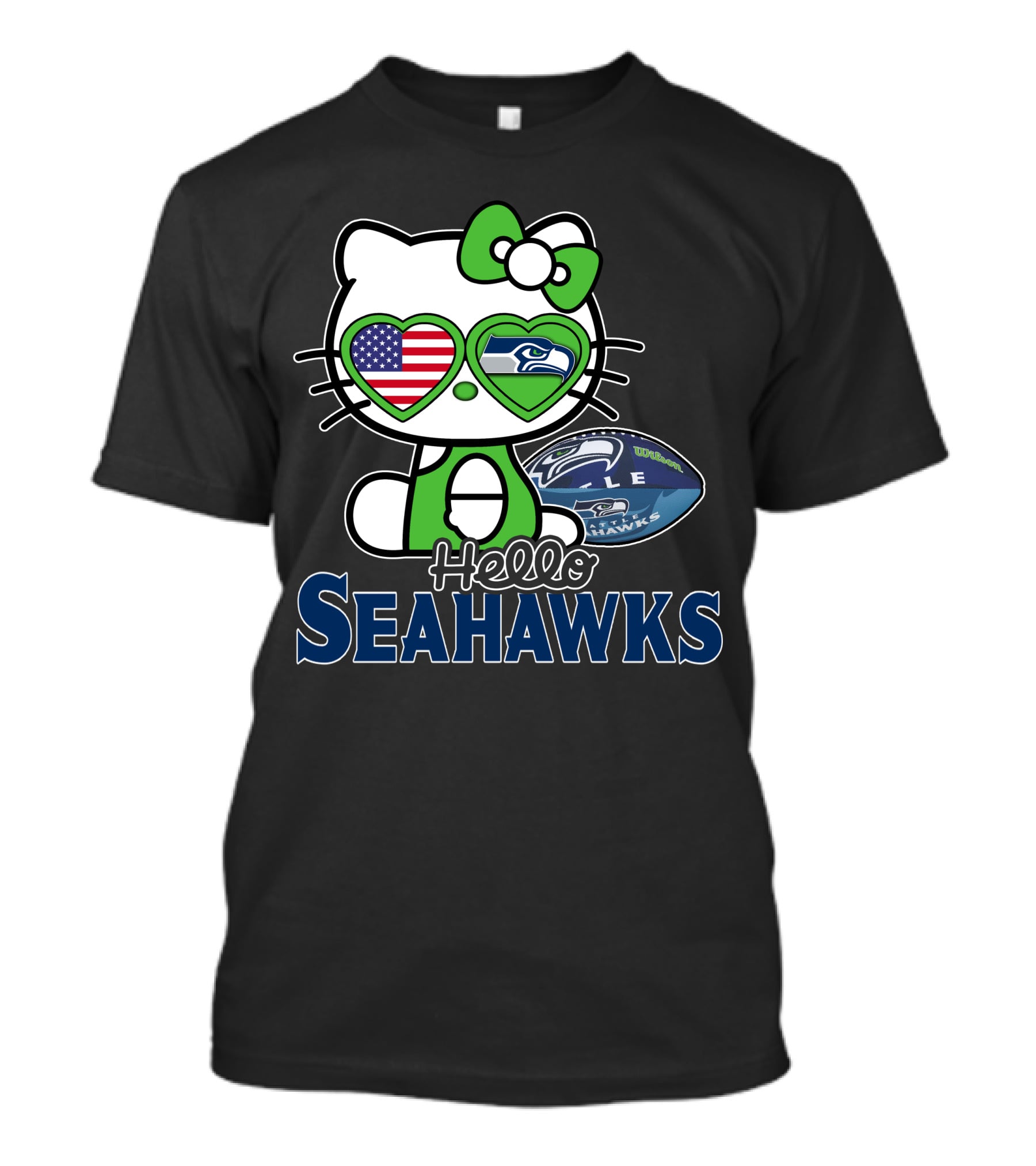 Hello Kitty Seahawks Football Fan USA Heart Glasses T-Shirt