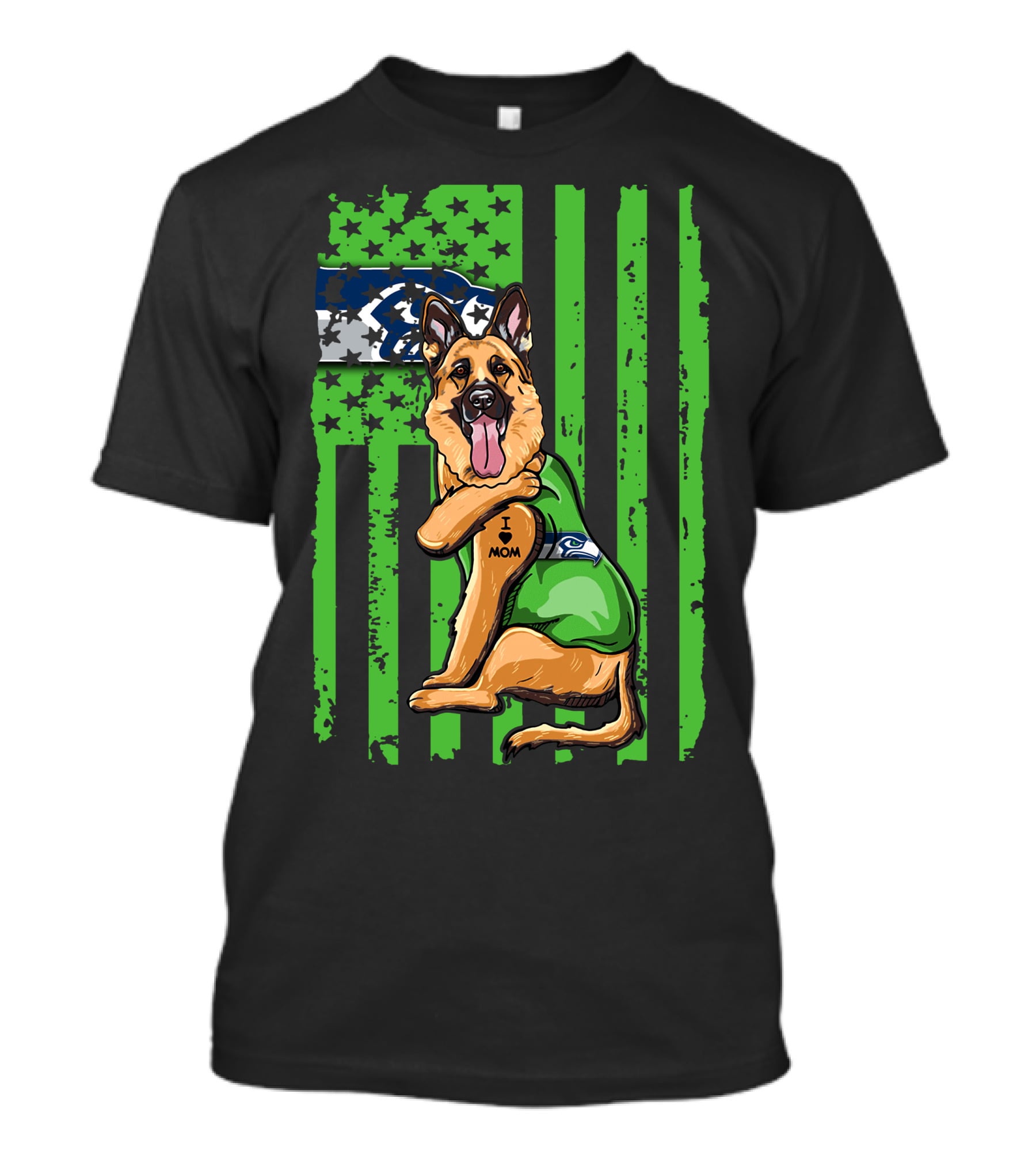 German Shepherd I Love Mom Seattle Seahawks Flag T-Shirt
