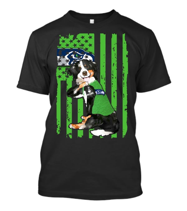 Border Collie I Love Mom Seattle Seahawks Dog T-Shirt