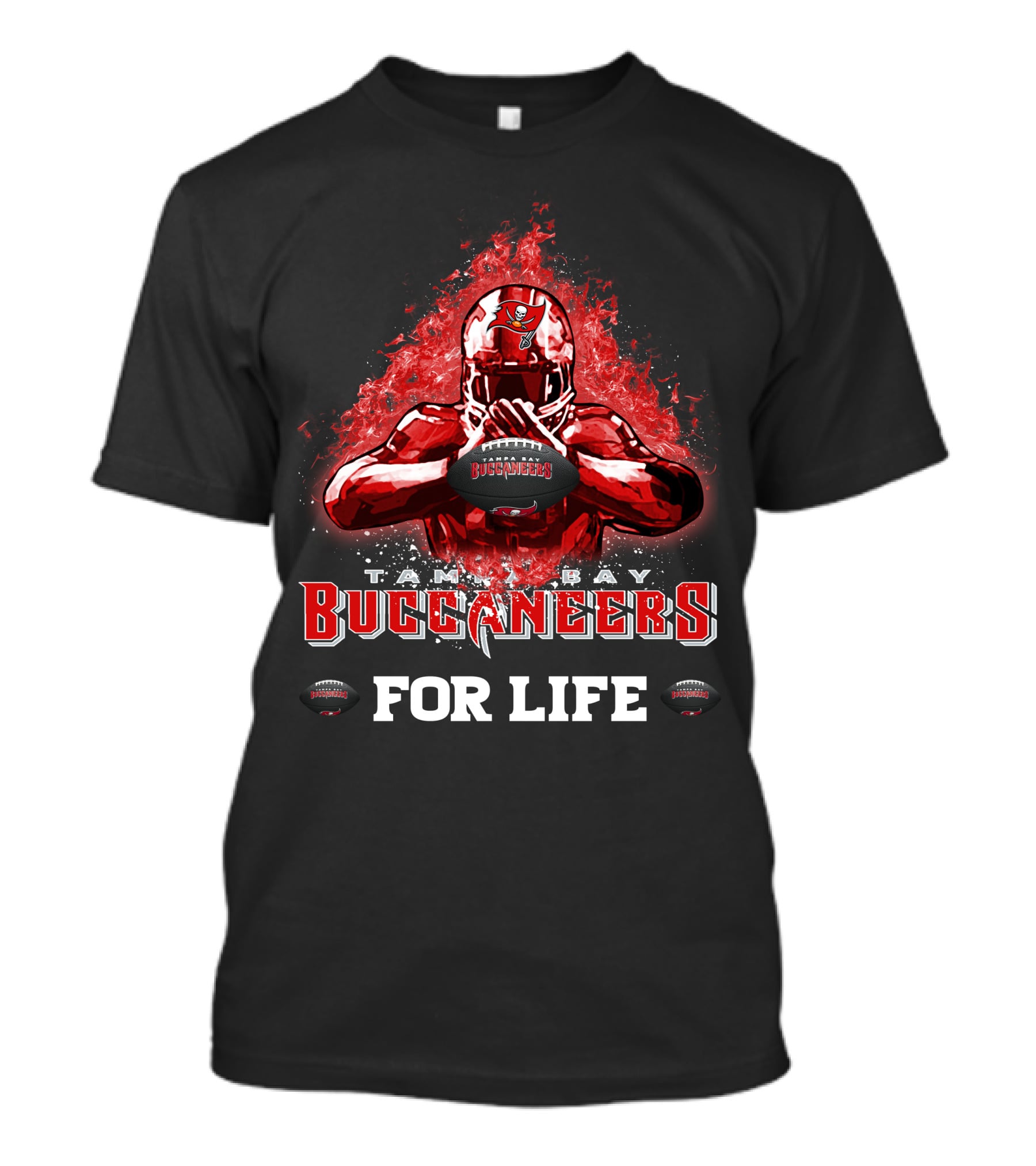 Tampa Bay Buccaneers For Life Football Flames Helmet Player T-Shirt