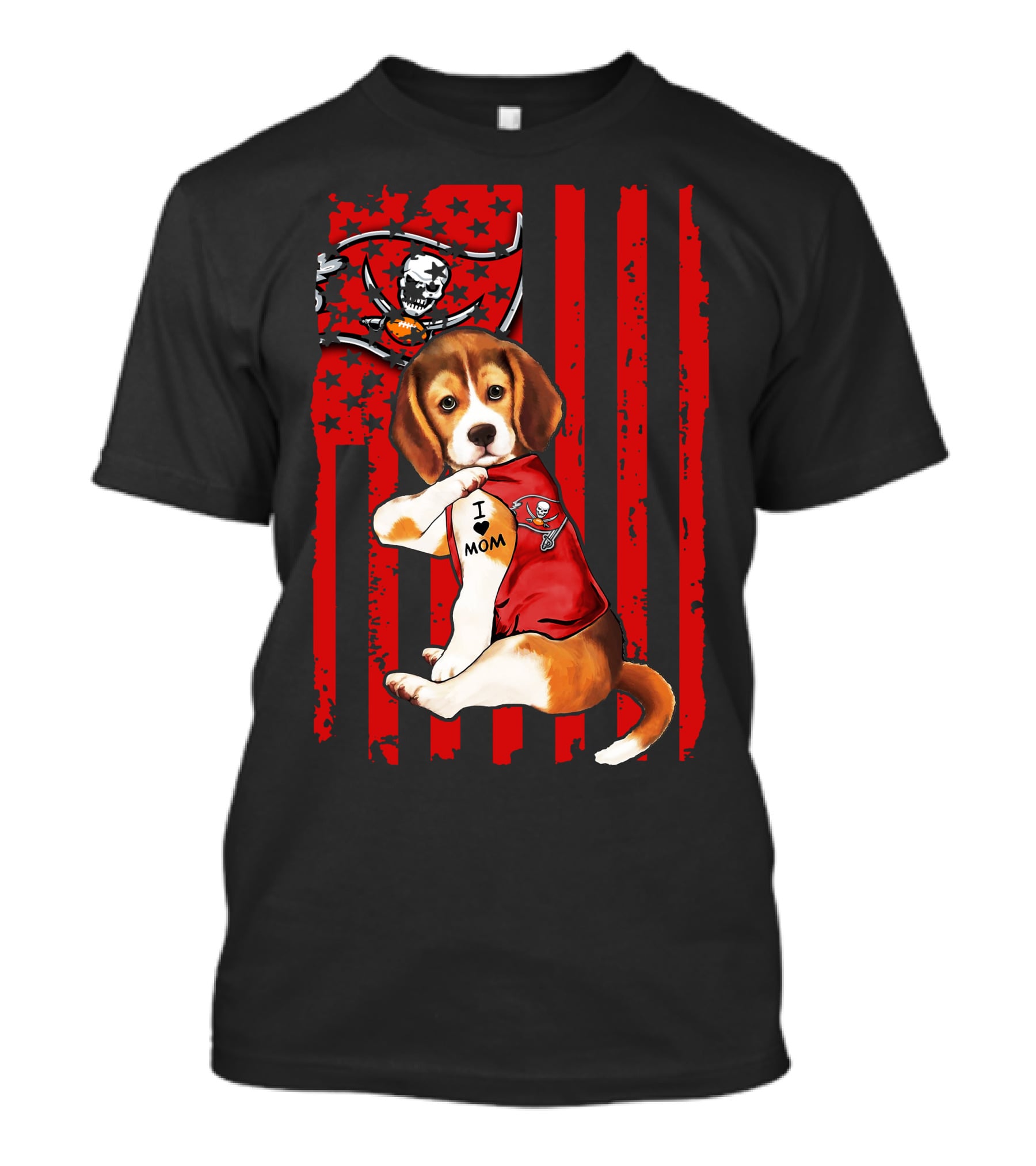 Beagle Puppy Tampa Bay Buccaneers I Love Mom Tattoo Patriotic Flag T-Shirt
