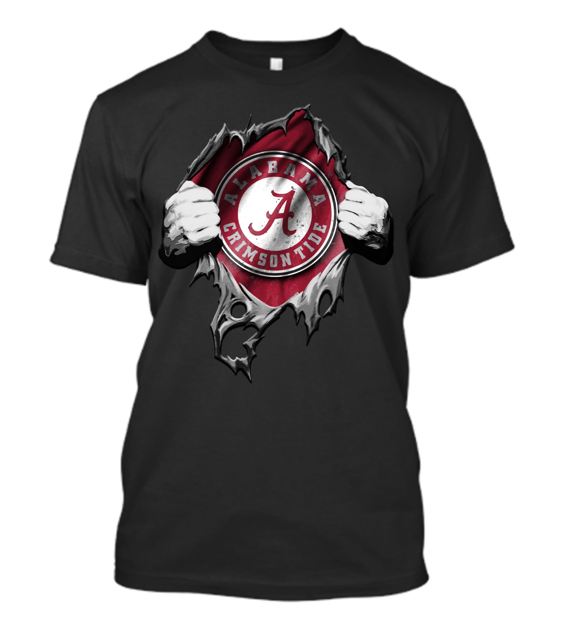 Torn V2 Alabama Crimson Tide Logo Hands Rip Through T-Shirt