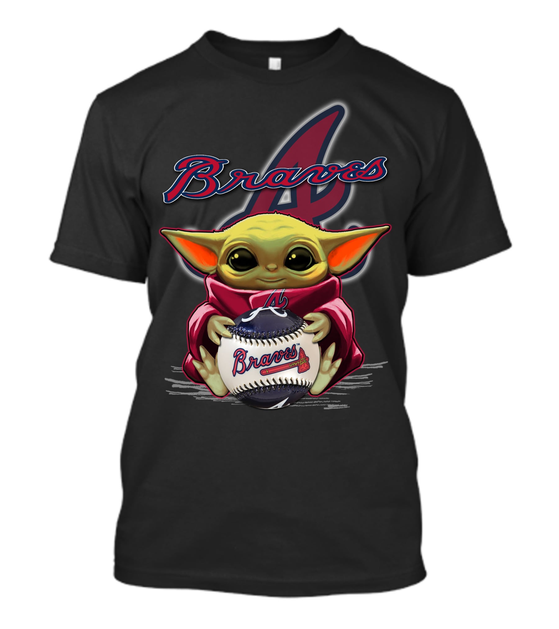 Braves Yoda Holding Baseball With Atlanta Braves T-Shirt