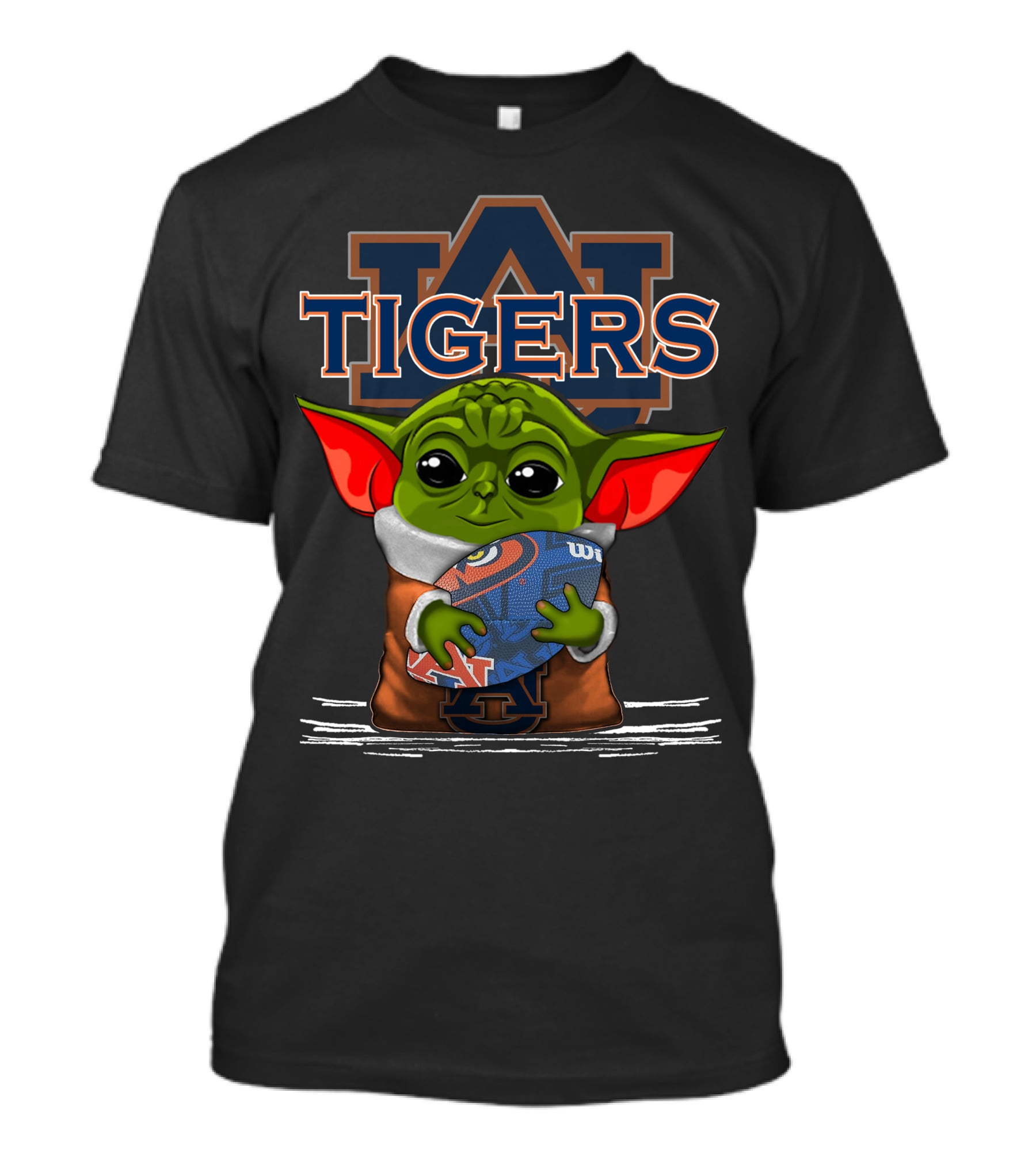 Yoda Auburn Tigers Football Fan Alien Creature With Auburn Logo And Football T-Shirt