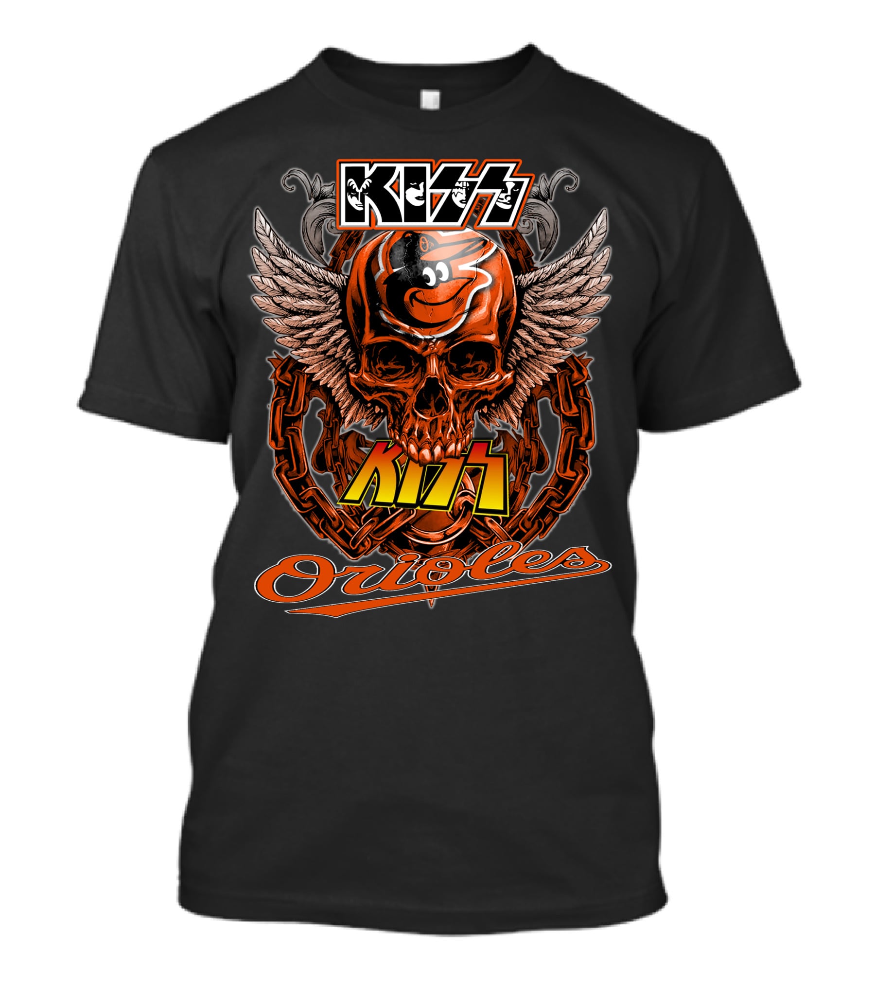 Kiss Baltimore Orioles Skull Winged T-Shirt