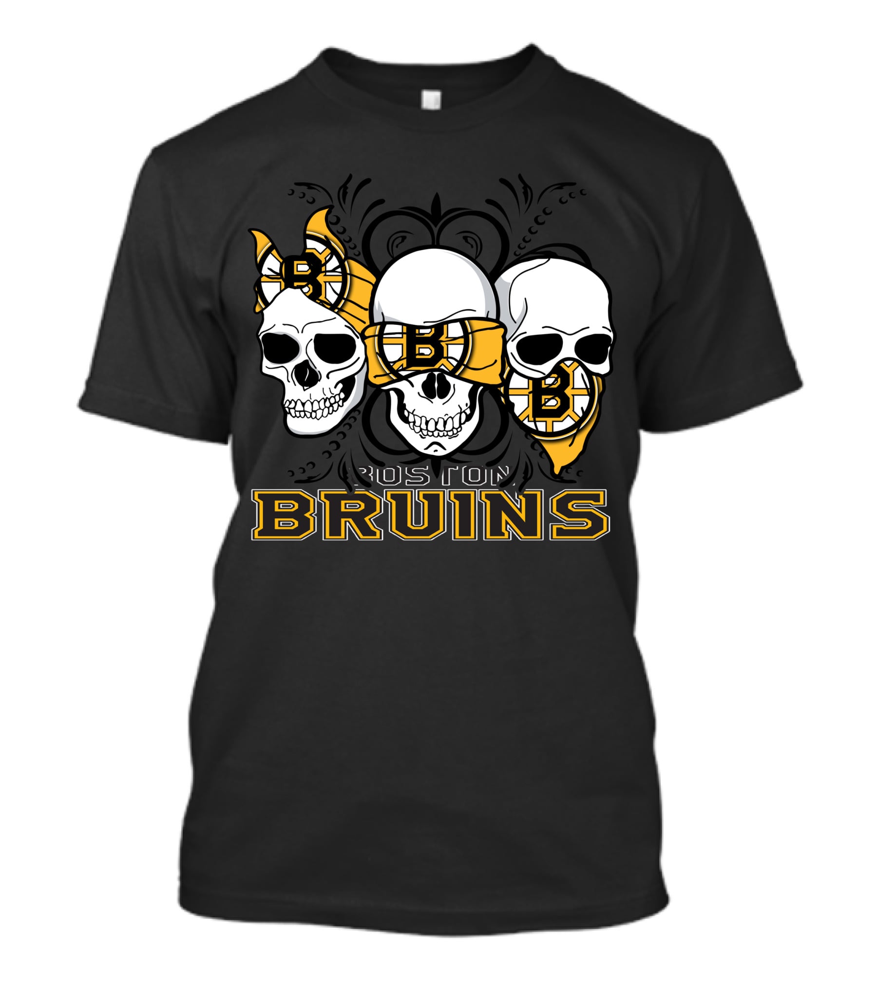 3 Skull Boston Bruins Hockey Skulls T-Shirt