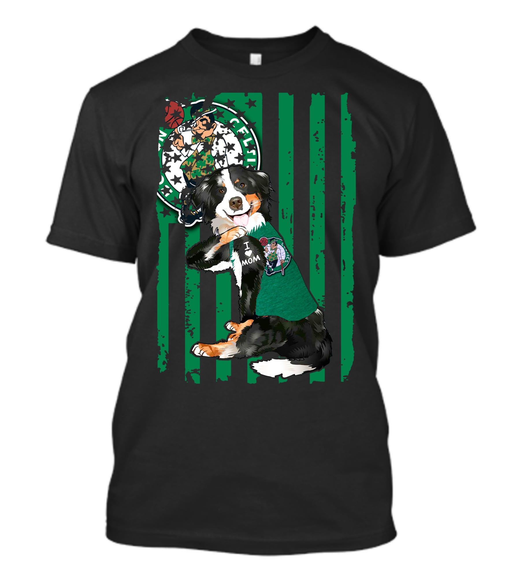 Border Collie I Love Mom Boston Celtics T-Shirt
