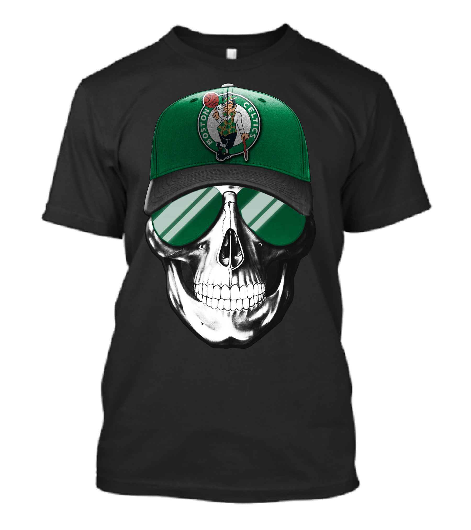 Boston Celtics Skull With Hat And Sunglasses T-Shirt