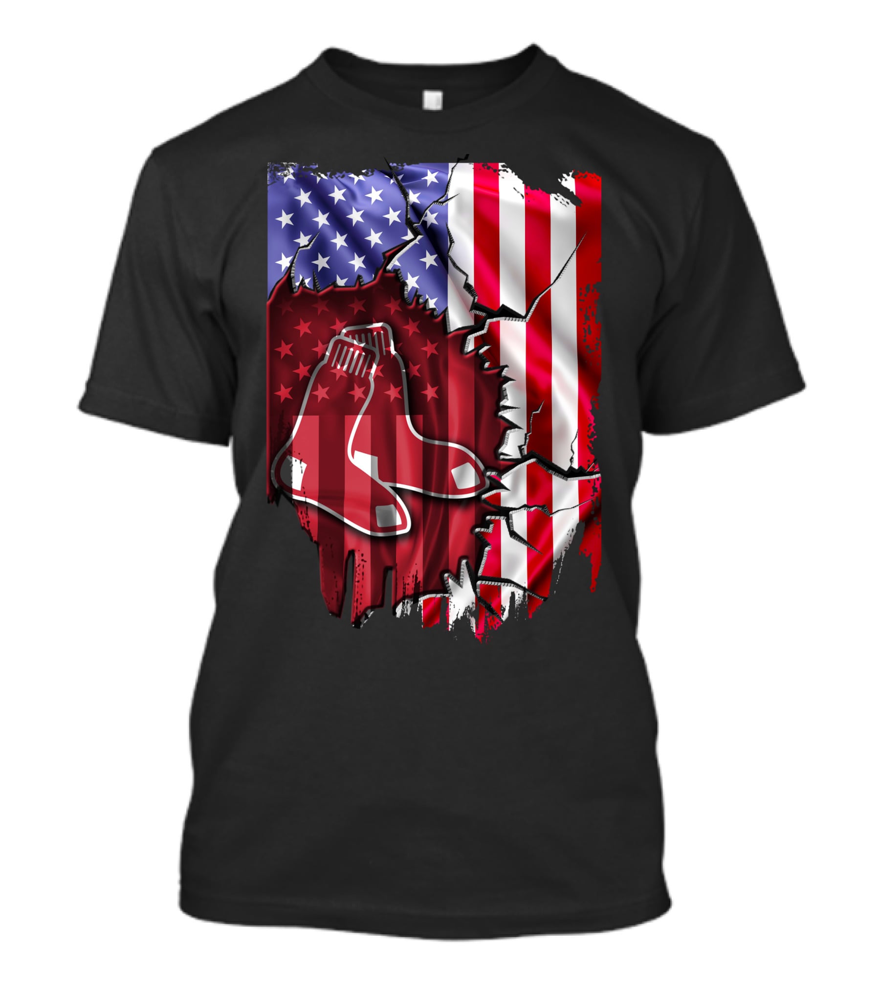 Flag Boston Red Sox American Stars And Stripes Patchwork T-Shirt