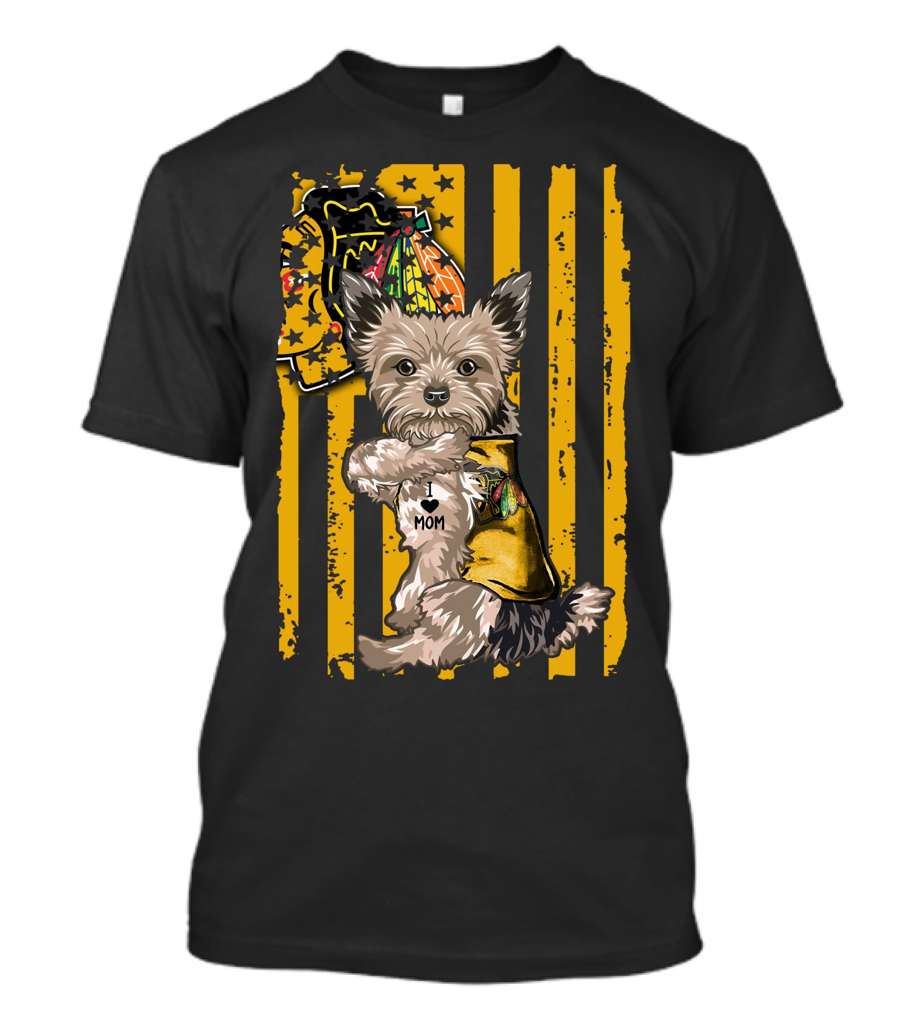 Yorkshire Terrier I Love Mom Chicago Blackhawks Stripes T-Shirt