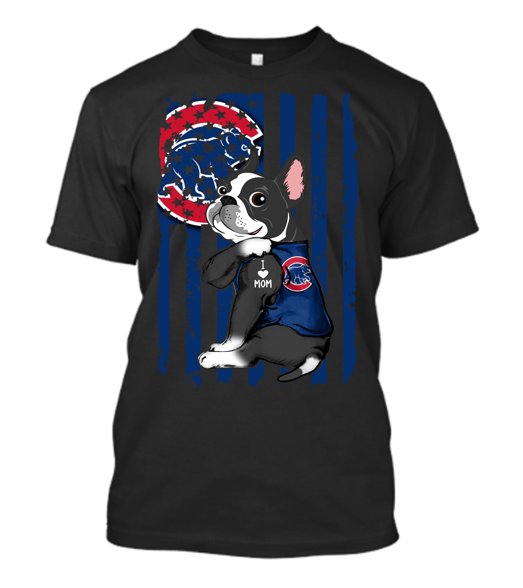 Boston Terrier Cubs I Love Mom Baseball Fan T-Shirt