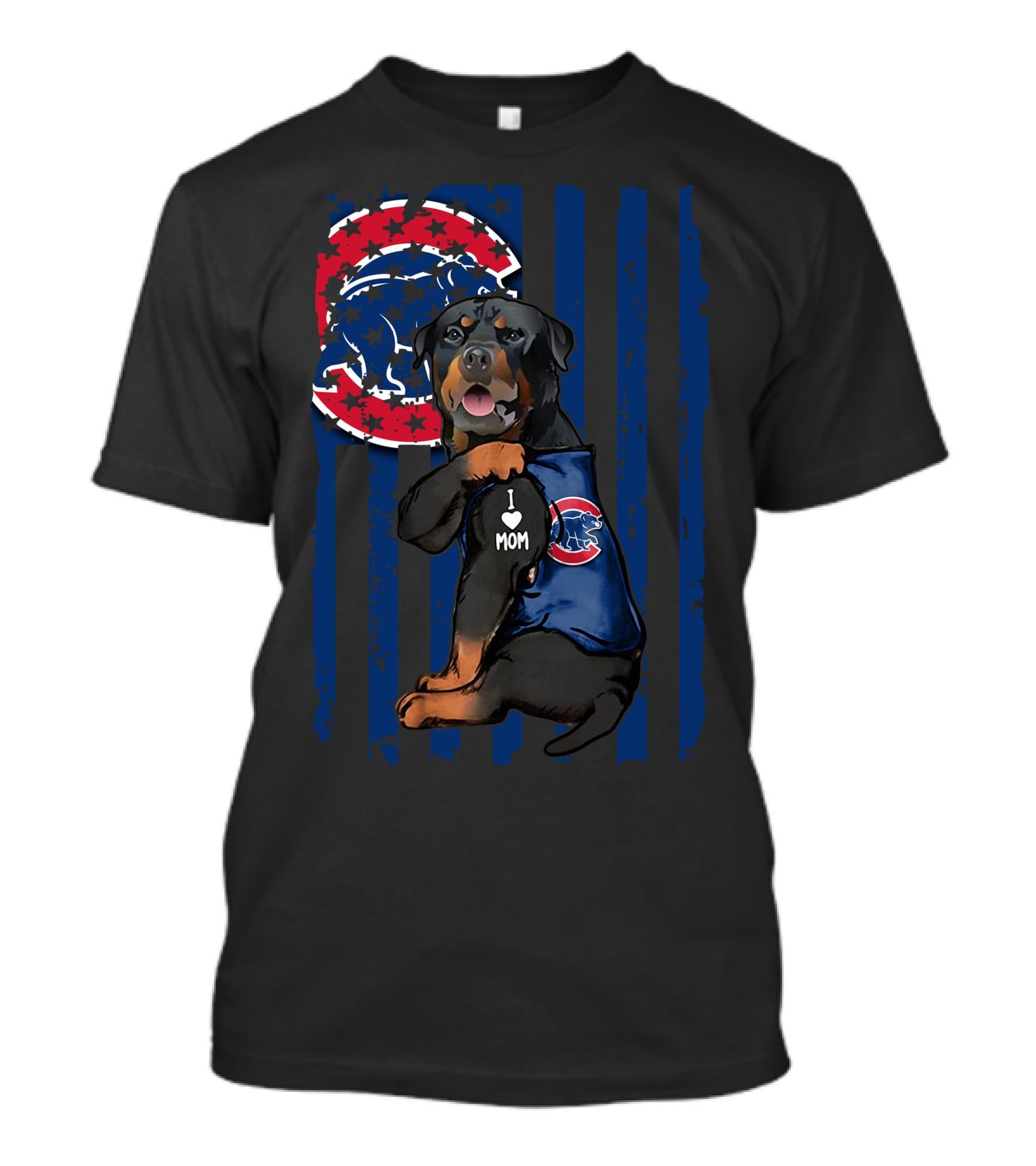 Rottweiler I Love Mom Chicago Cubs Blue Stripes T-Shirt