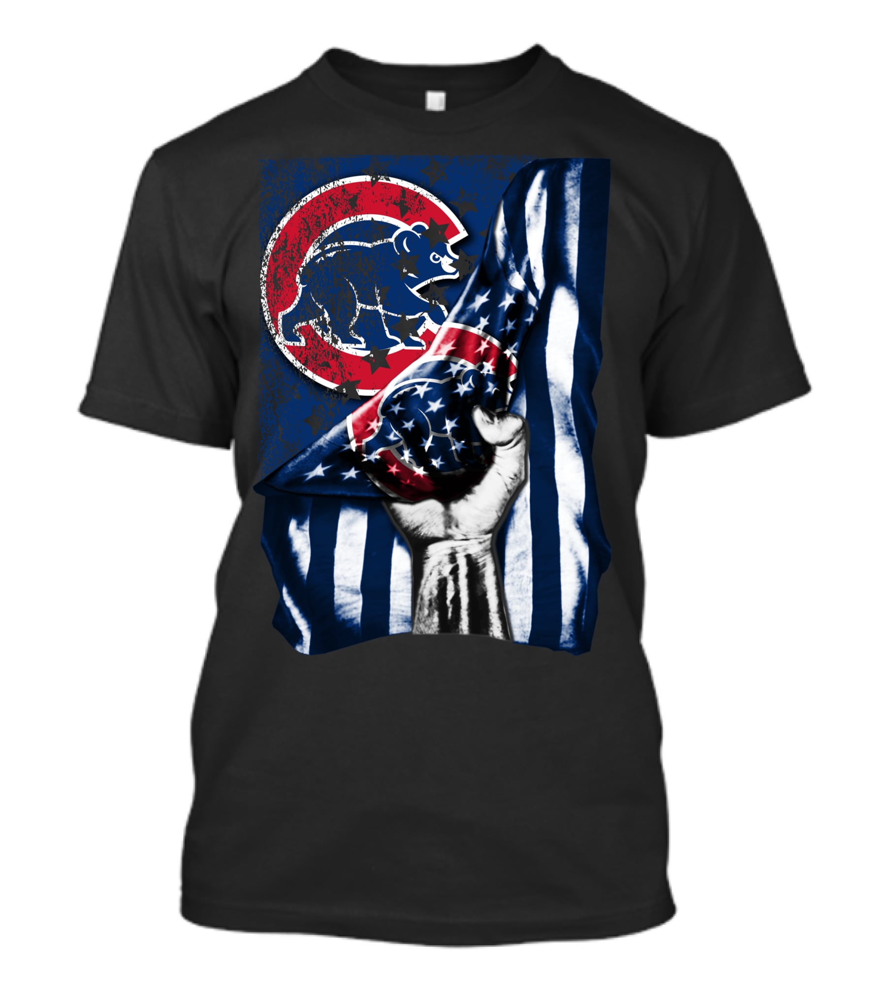 Chicago Cubs American Flag Blue Bear Emblem T-Shirt