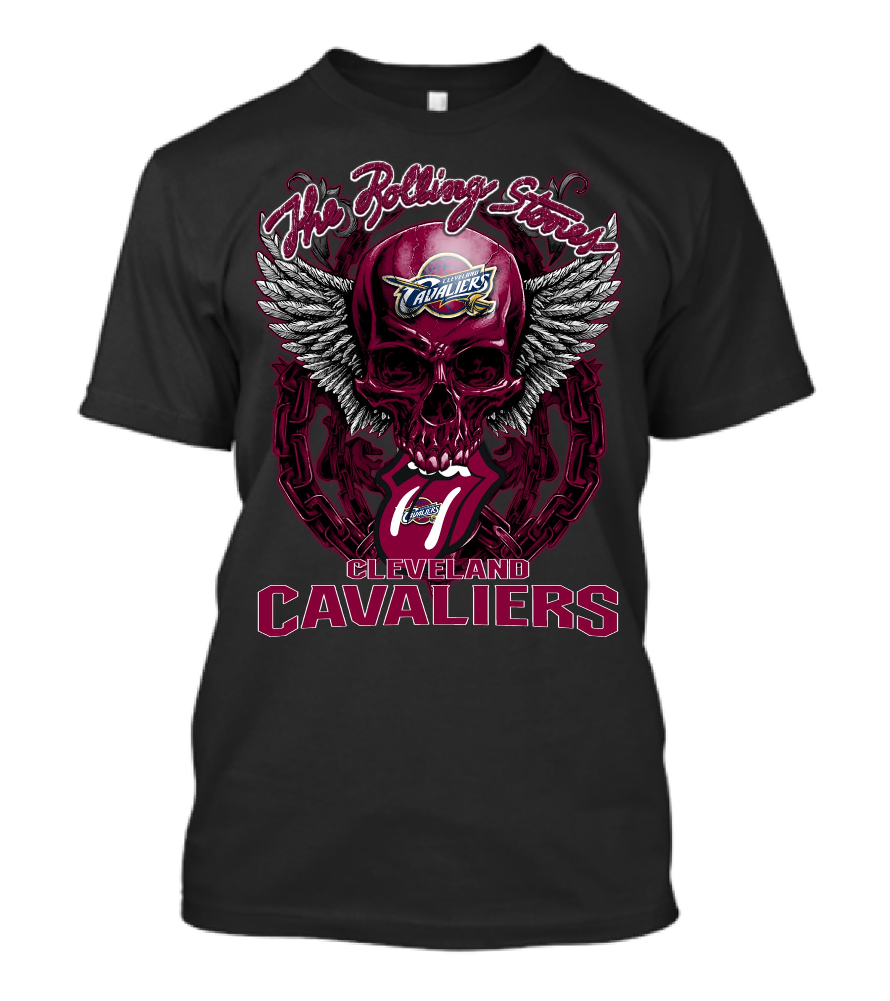 The Rolling Stones Cleveland Cavaliers Skull Winged Logo Mashup T-Shirt