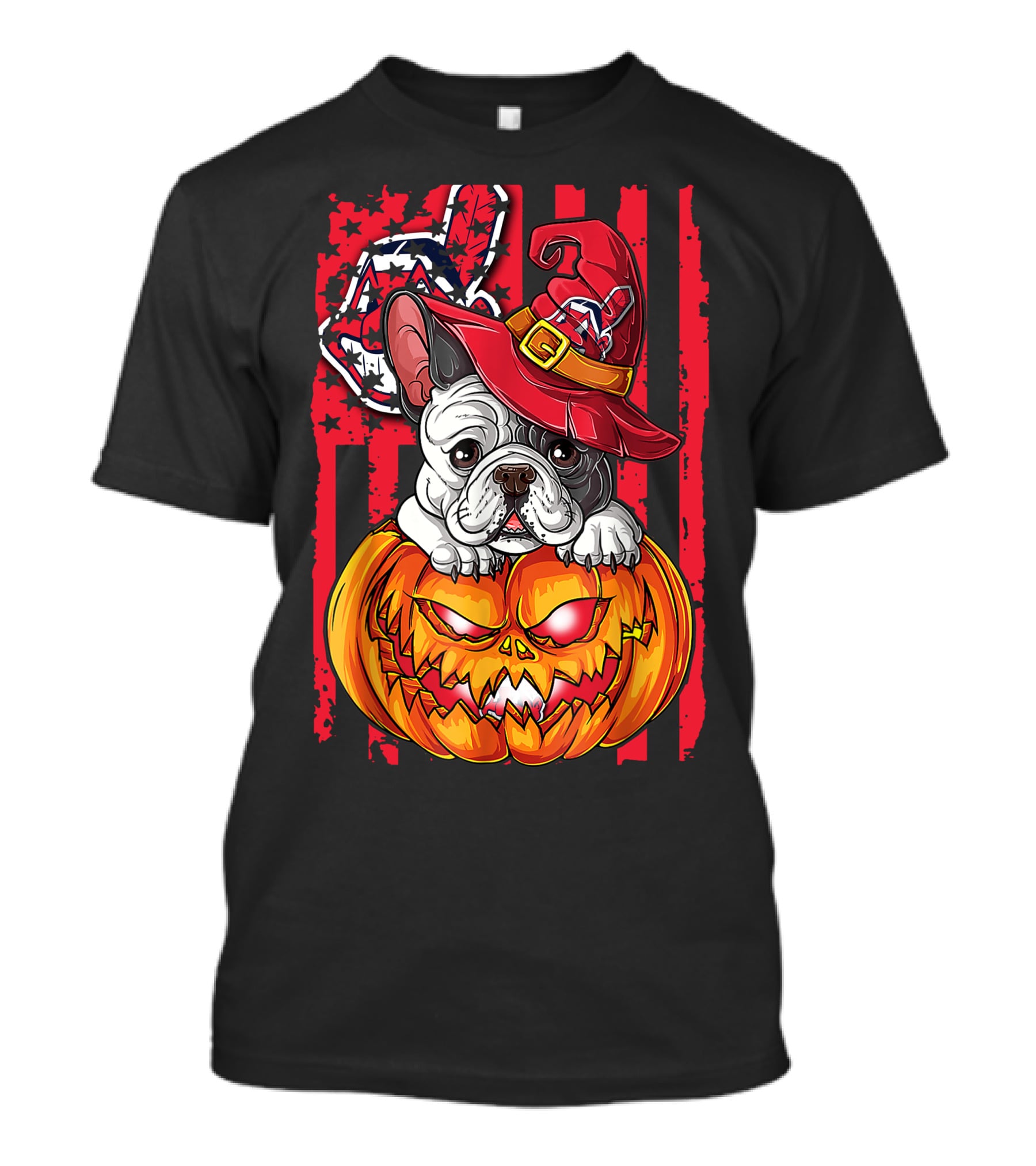 Hlw Bulldog Cleveland Indians Halloween Pumpkin Wizard Hat T-Shirt
