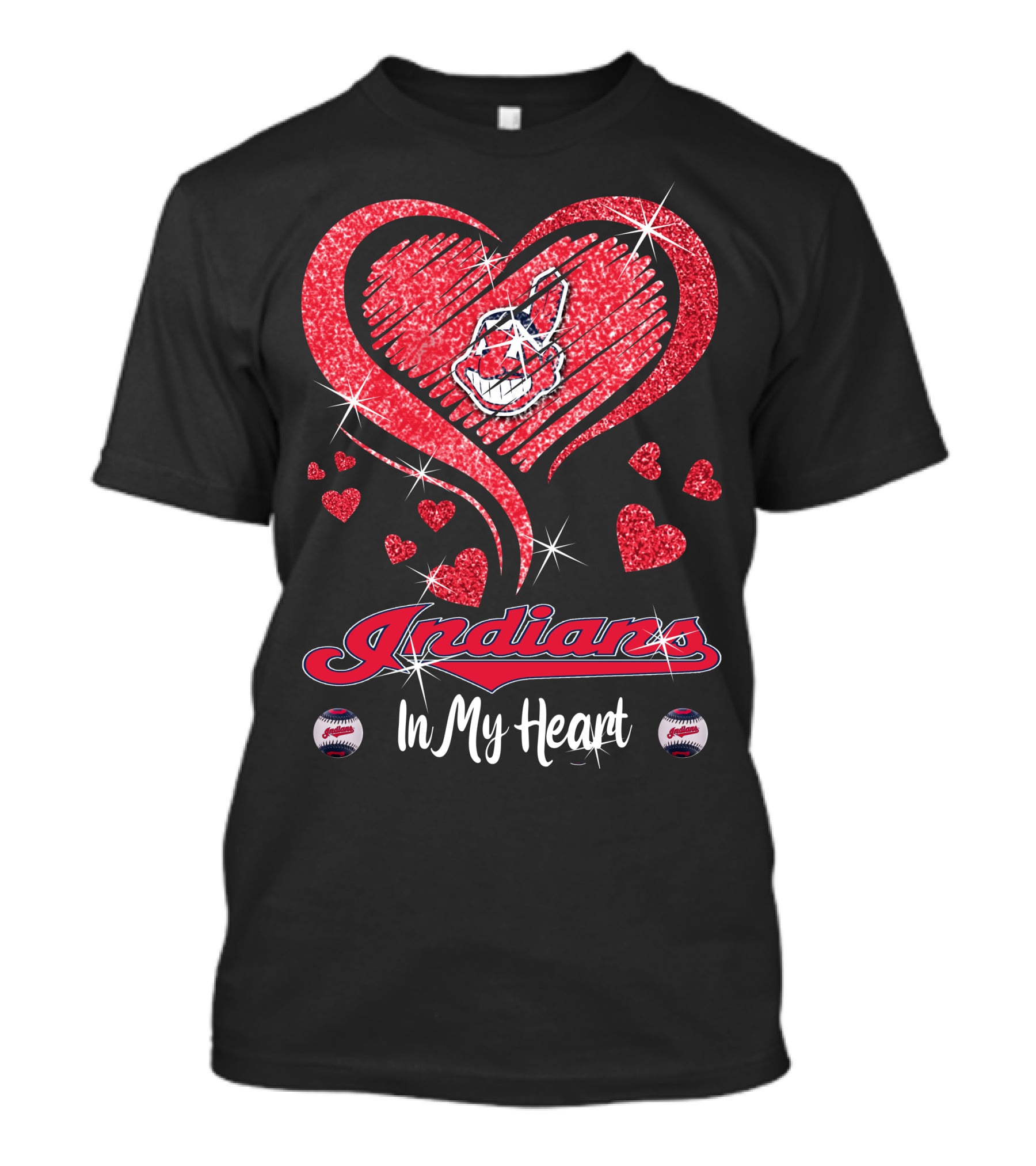 Indians In My Heart Sparkling Red Heart Baseball T-Shirt