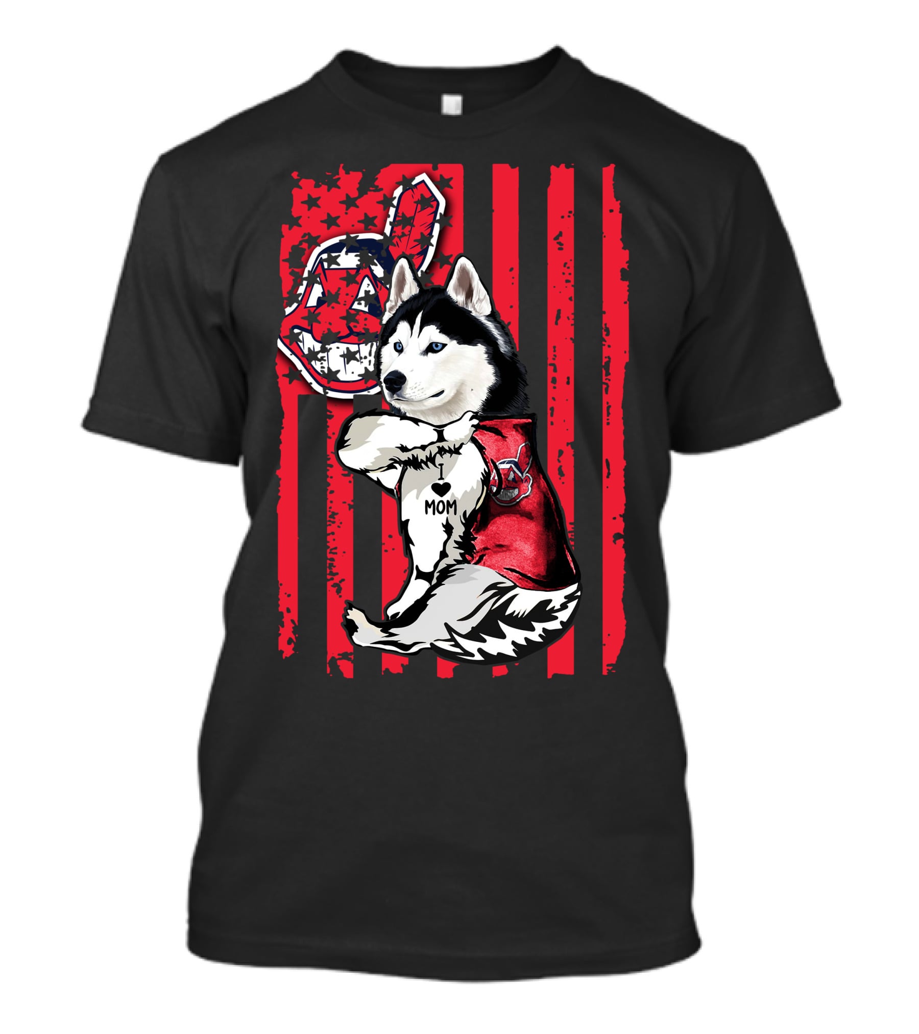 Siberian Husky Cleveland Indians American Flag Baseball Fanatic Mom T-Shirt