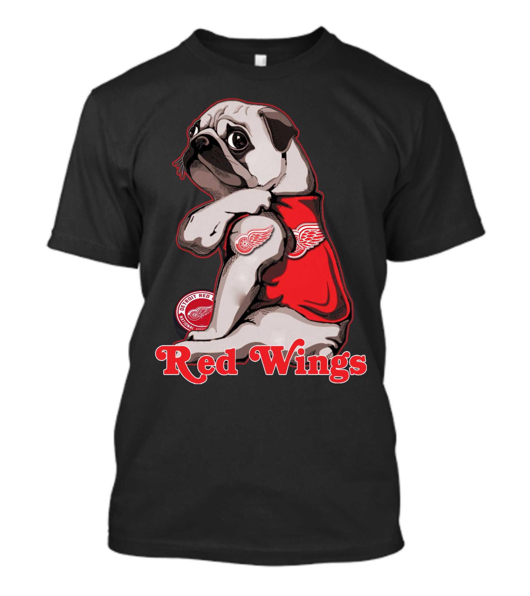 Pug Wearing Detroit Red Wings Jersey T-Shirt