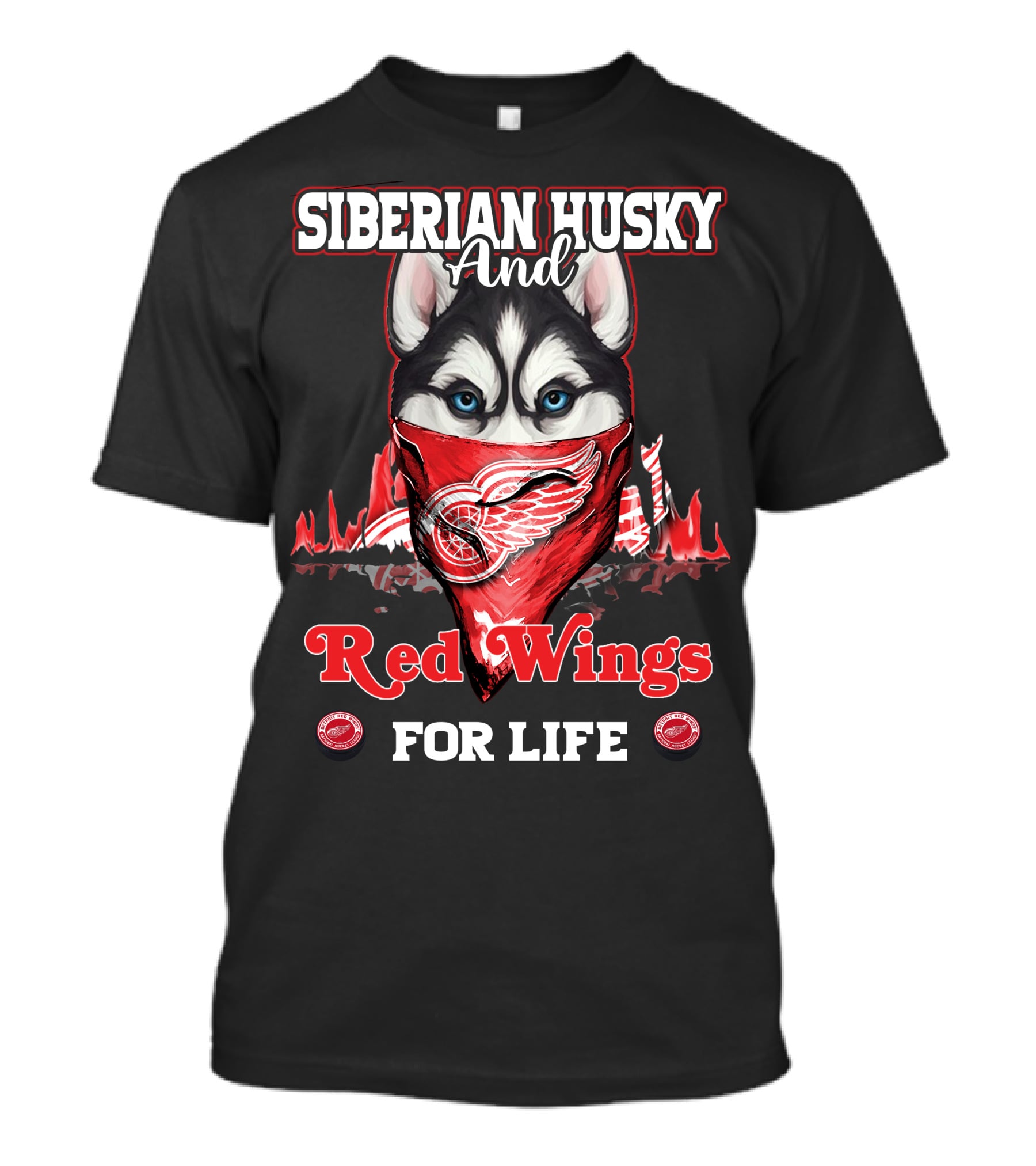 Siberian Husky And Red Wings For Life T-Shirt