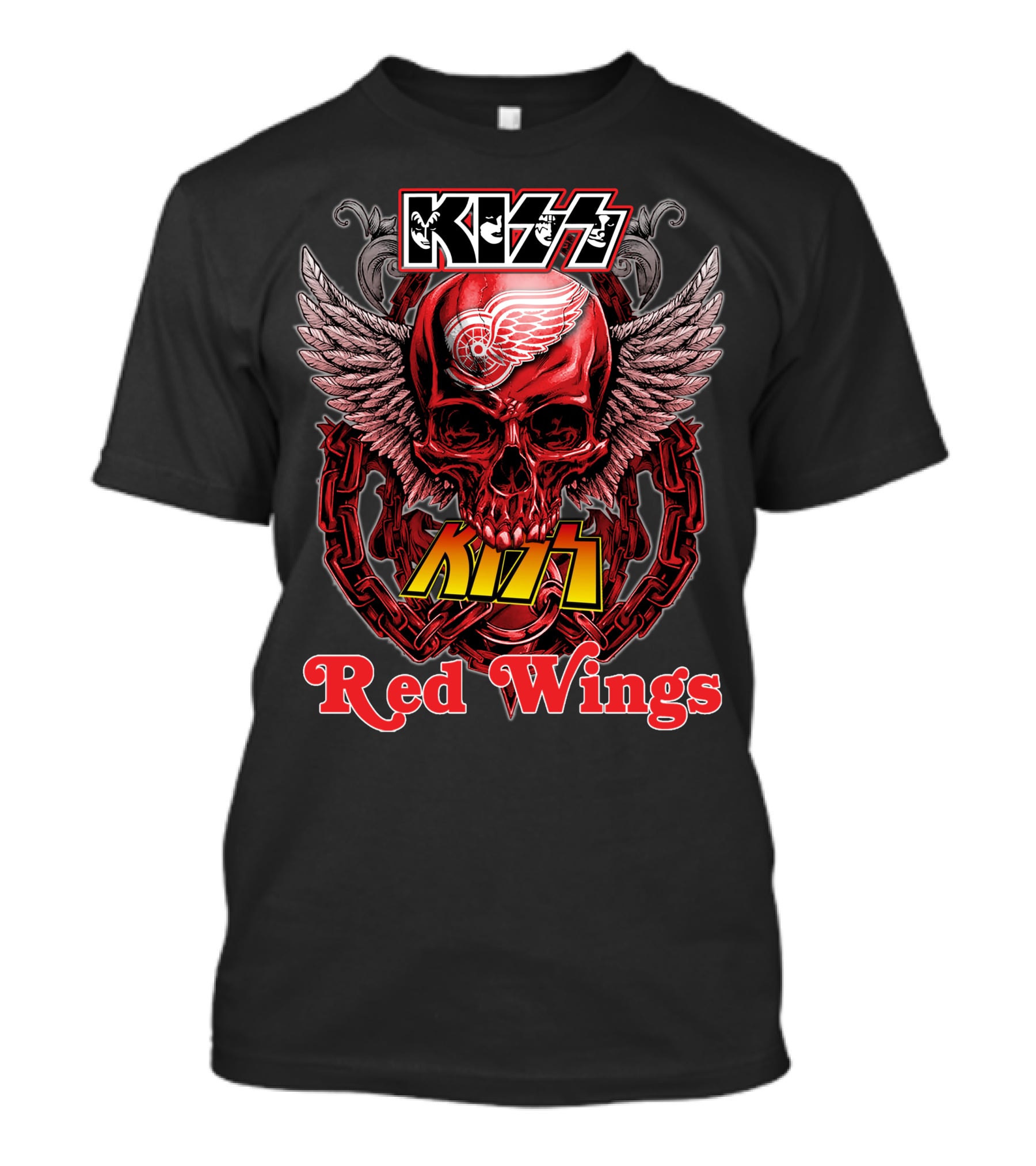 Kiss Detroit Red Wings Skull Wings Chain T-Shirt