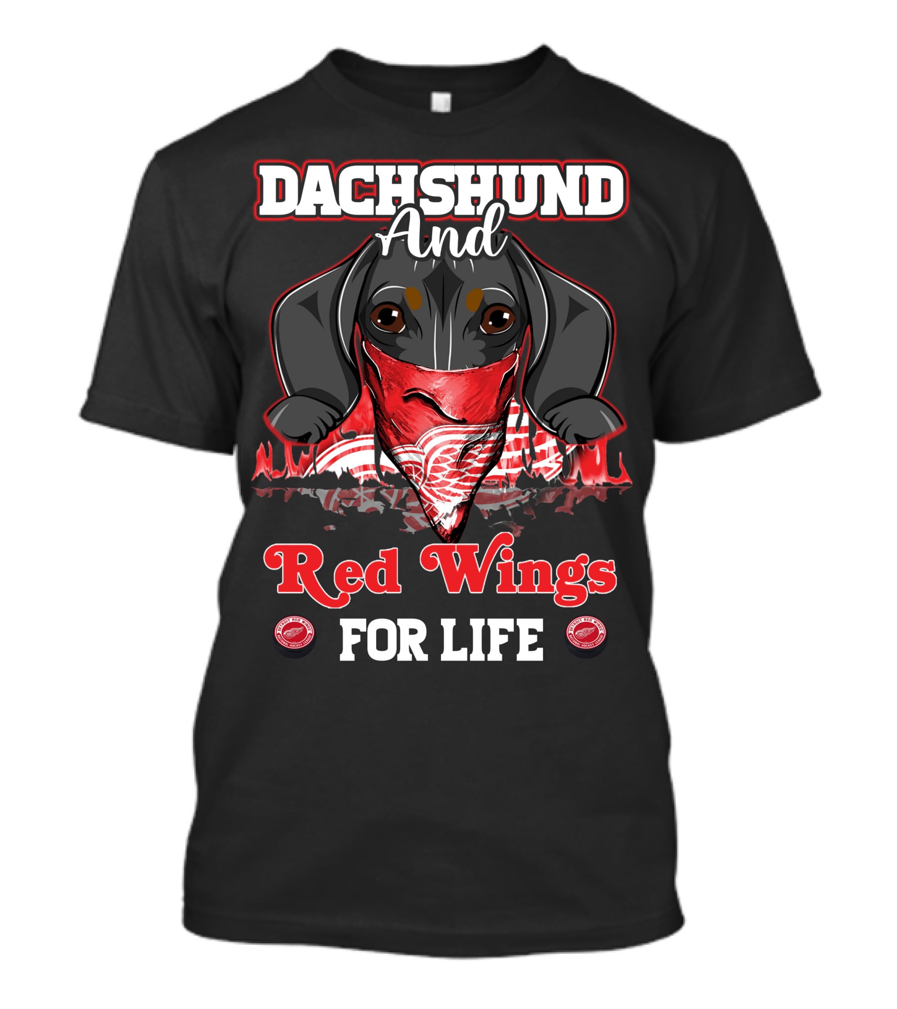 Dachshund And Red Wings For Life Detroit T-Shirt
