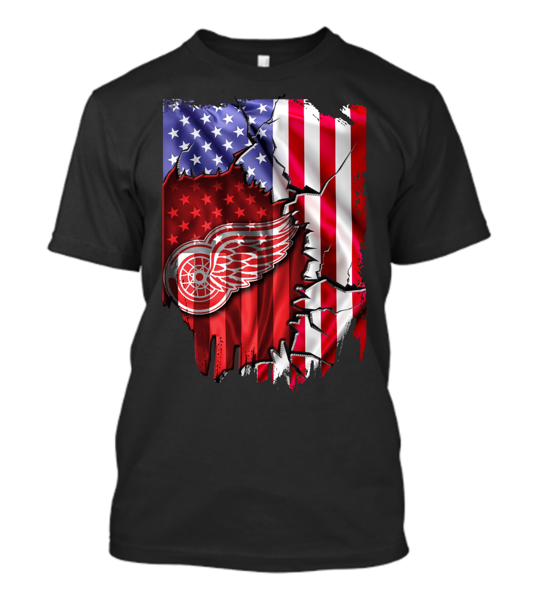 Flag Stars And Stripes Detroit Red Wings Winged Wheel T-Shirt