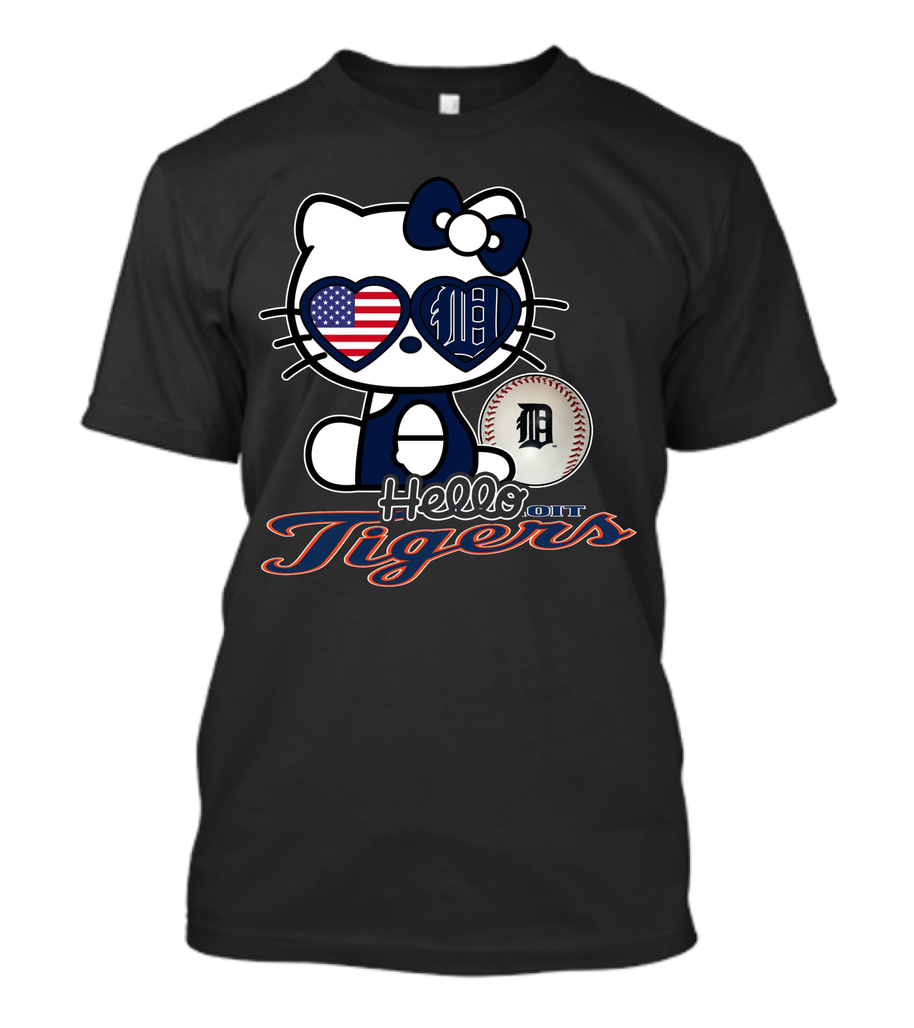 Hello Kitty Detroit Tigers American Flag Baseball T-Shirt