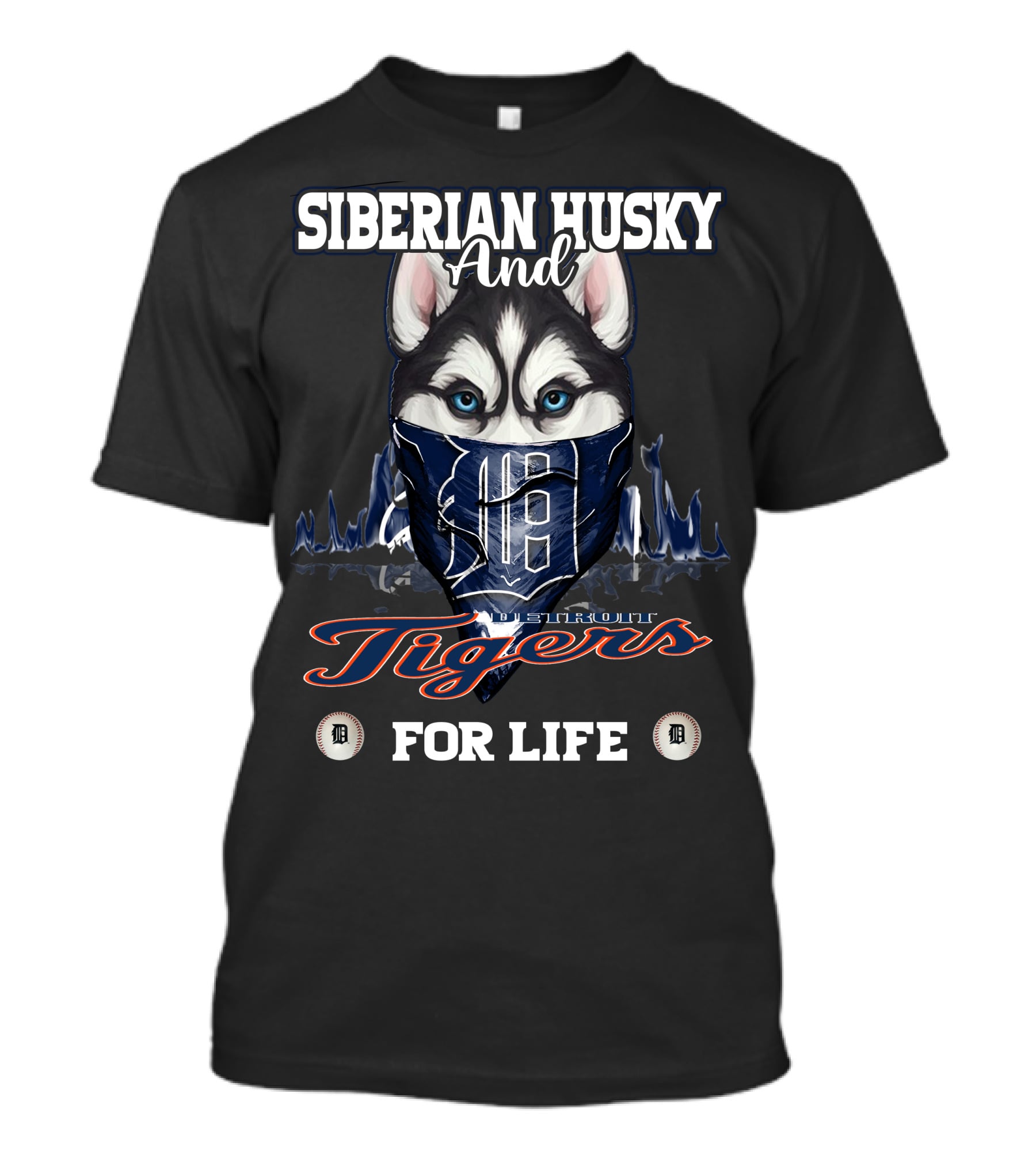Siberian Husky And Detroit Tigers For Life T-Shirt