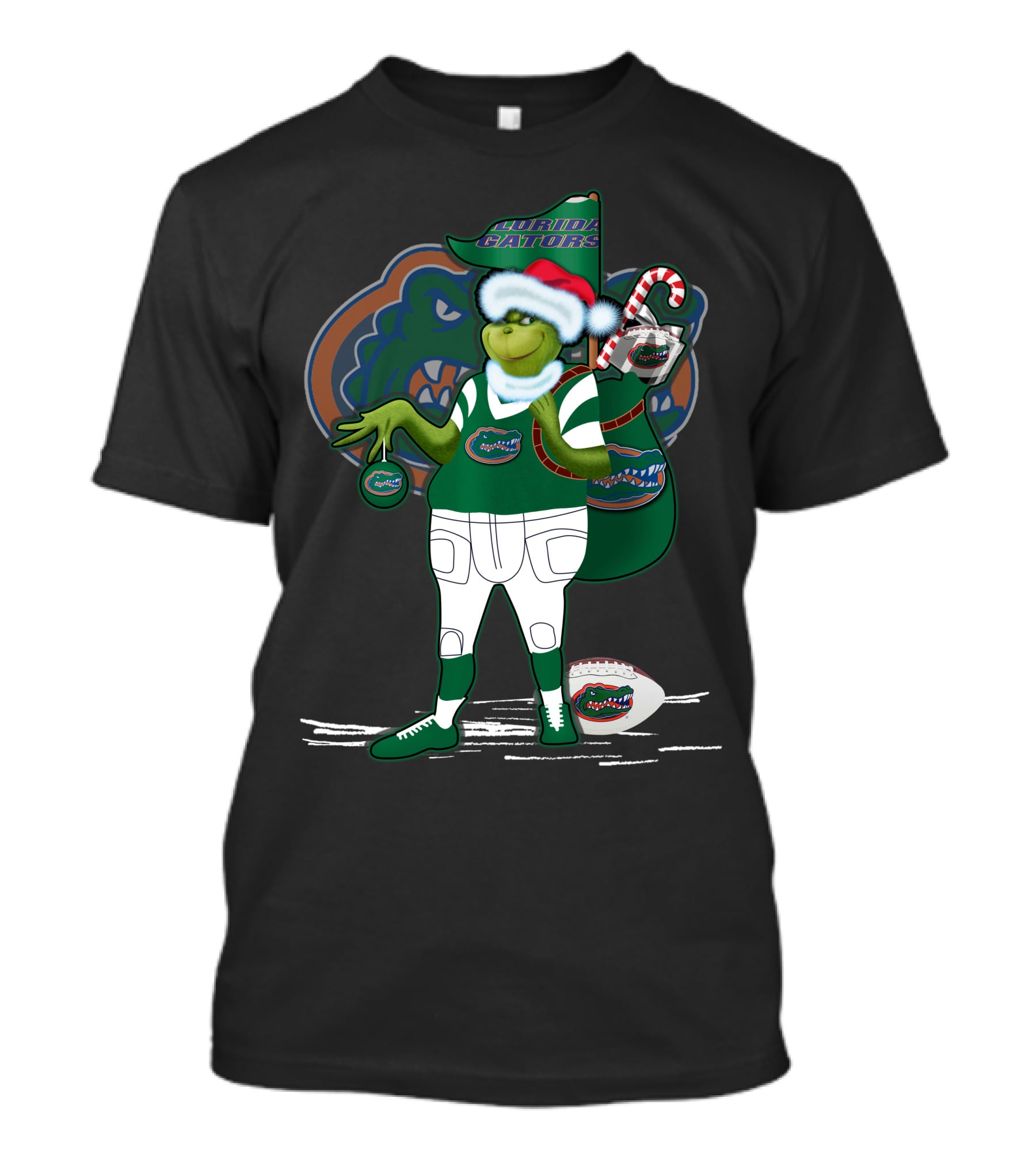 Grinchxmas Wearing Santa Hat Florida Gators With Gator Logo And Candy Cane T-Shirt