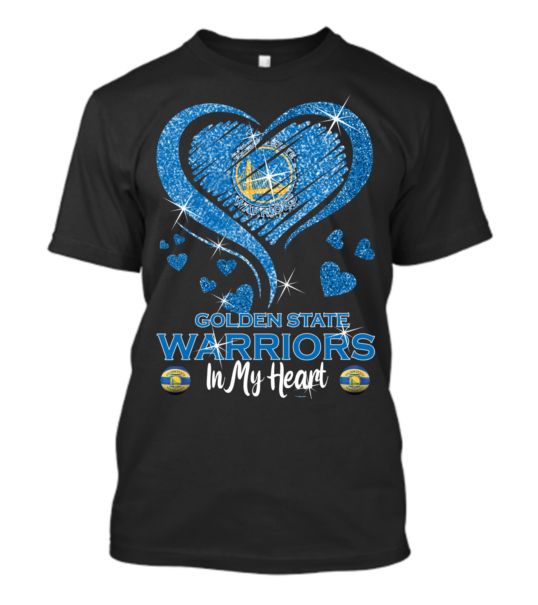 Golden State Warriors In My Heart Sparkling Logo Hearts T-Shirt