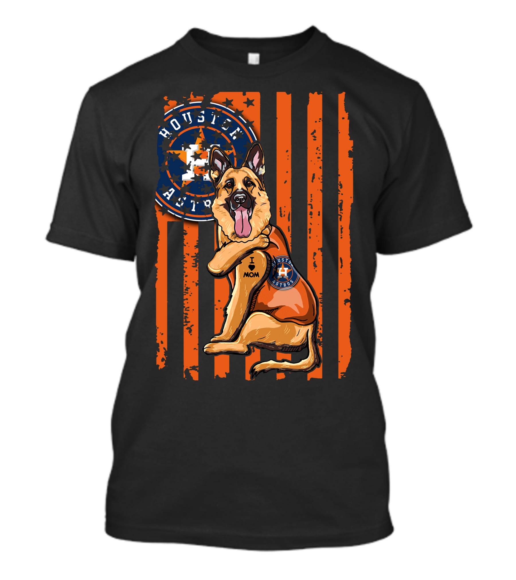 Houston Astros I Love Mom German Shepherd Patriotic Flag T-Shirt