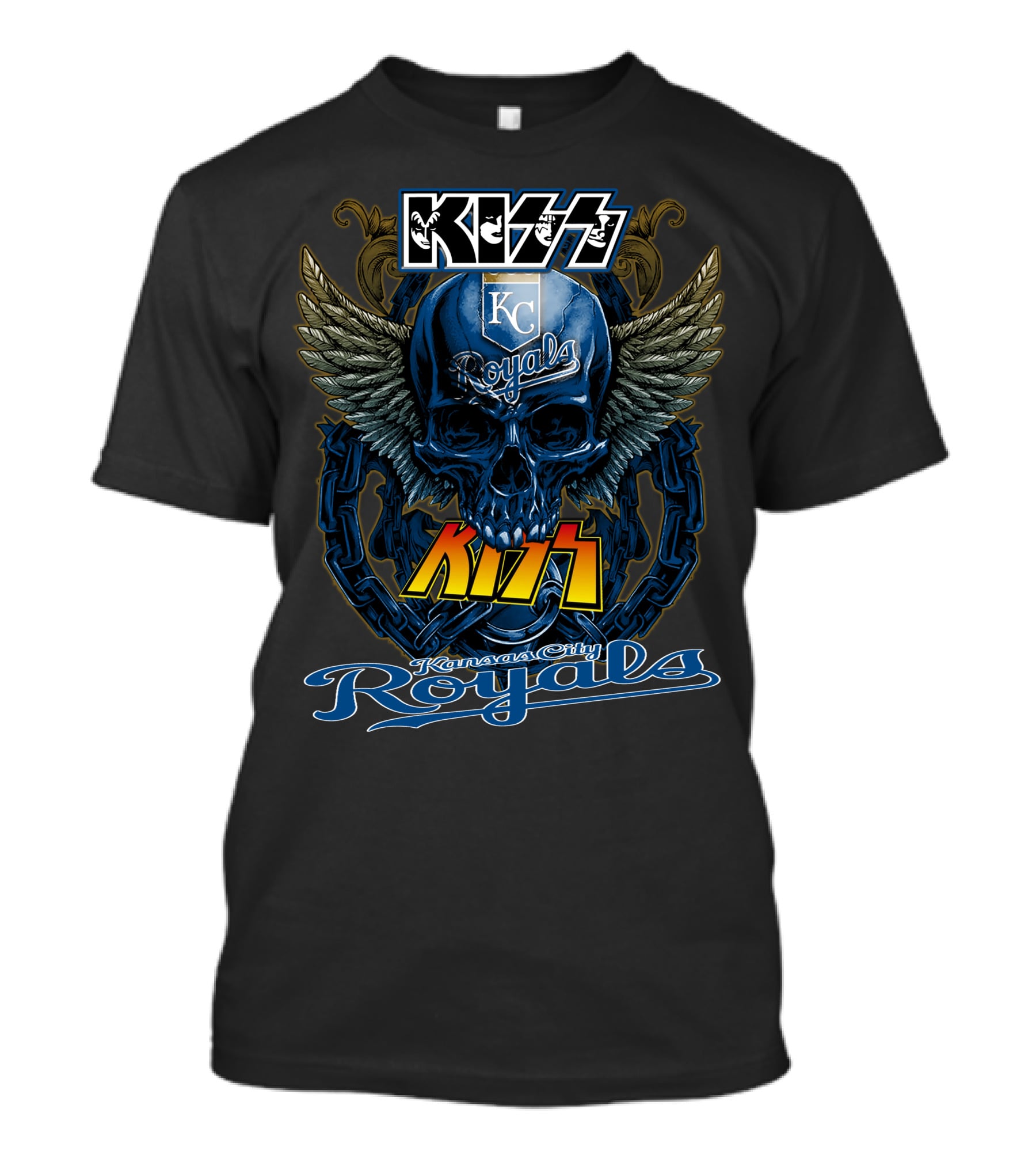 Kiss Kansas City Royals Skull Wings Chain T-Shirt