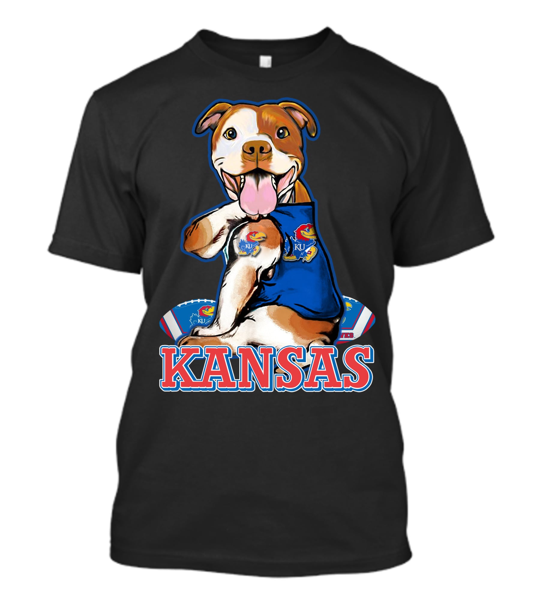 Kansas Pitbull Mascot With Jayhawks Football T-Shirt