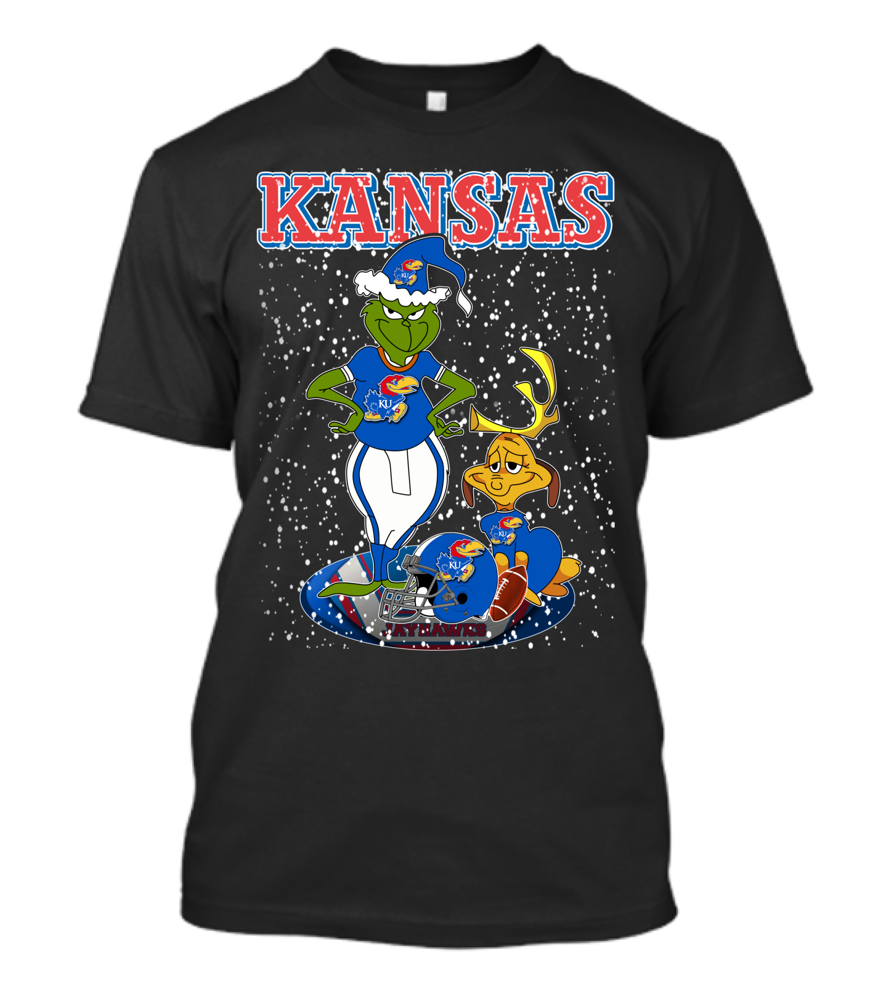 Kansas Grinchxmas Jayhawks KU Snowy Football Holiday T-Shirt