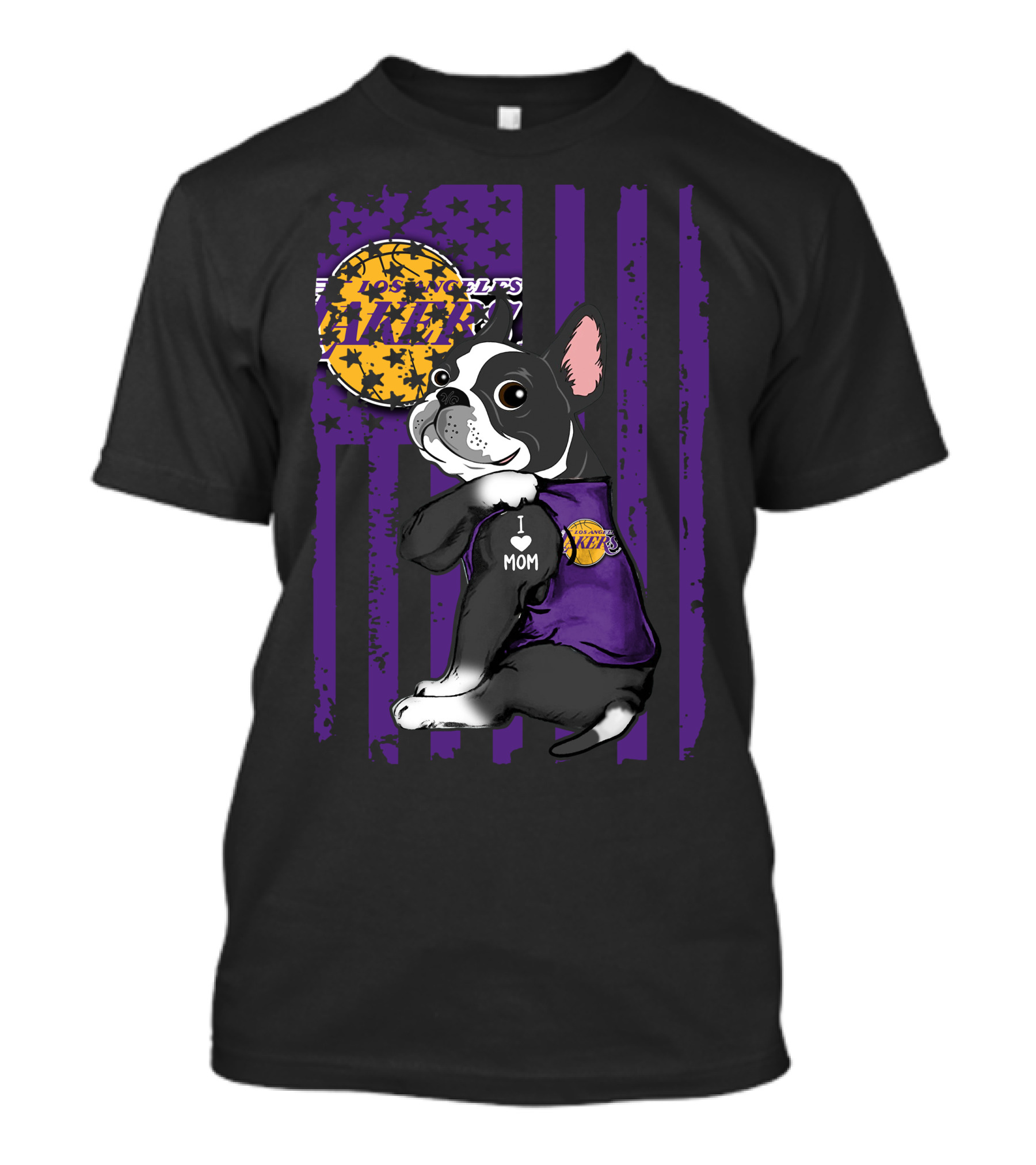 Boston Terrier I Love Mom Los Angeles Lakers Basketball T-Shirt