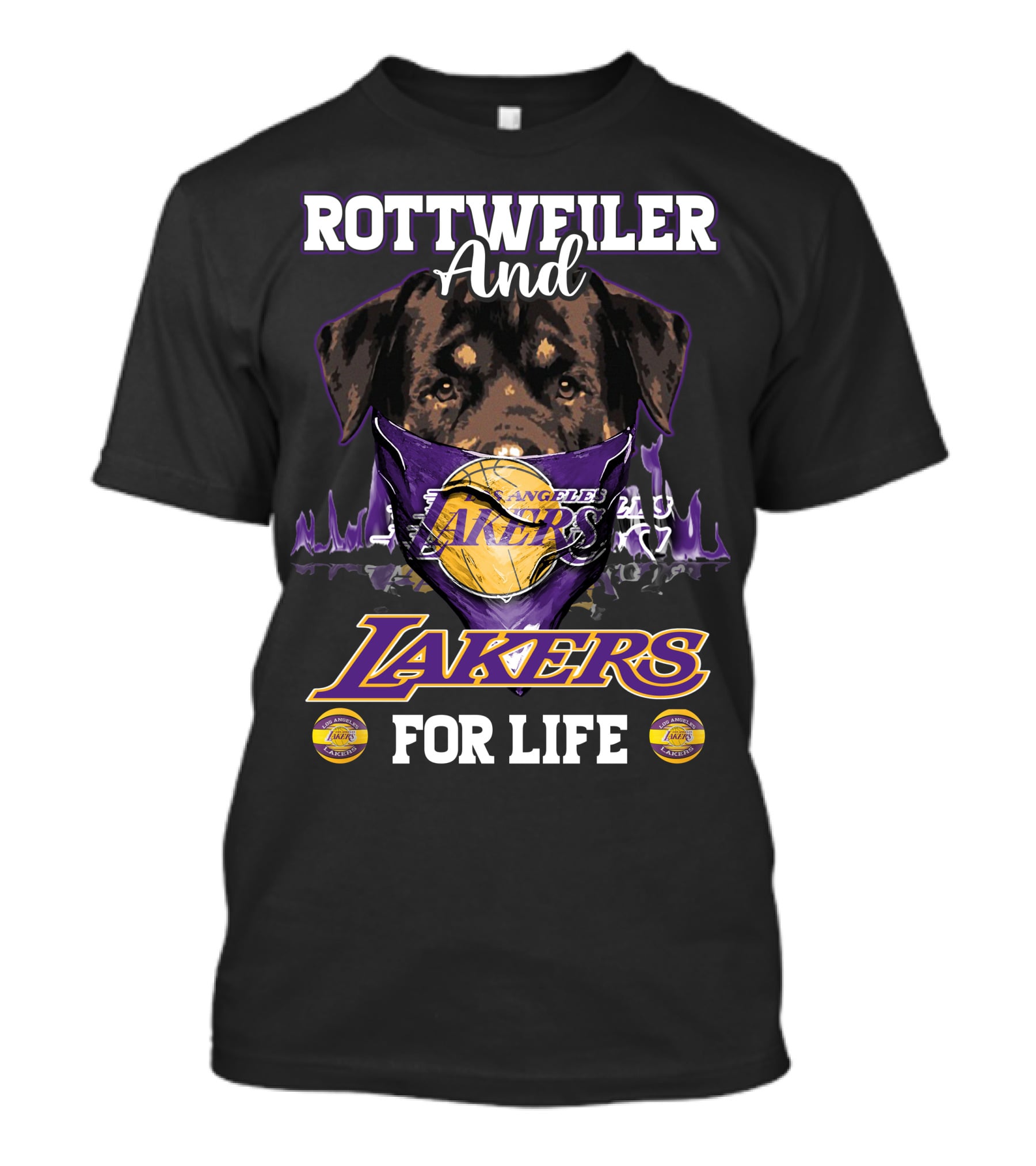 Rottweiler And Los Angeles Lakers For Life T-Shirt