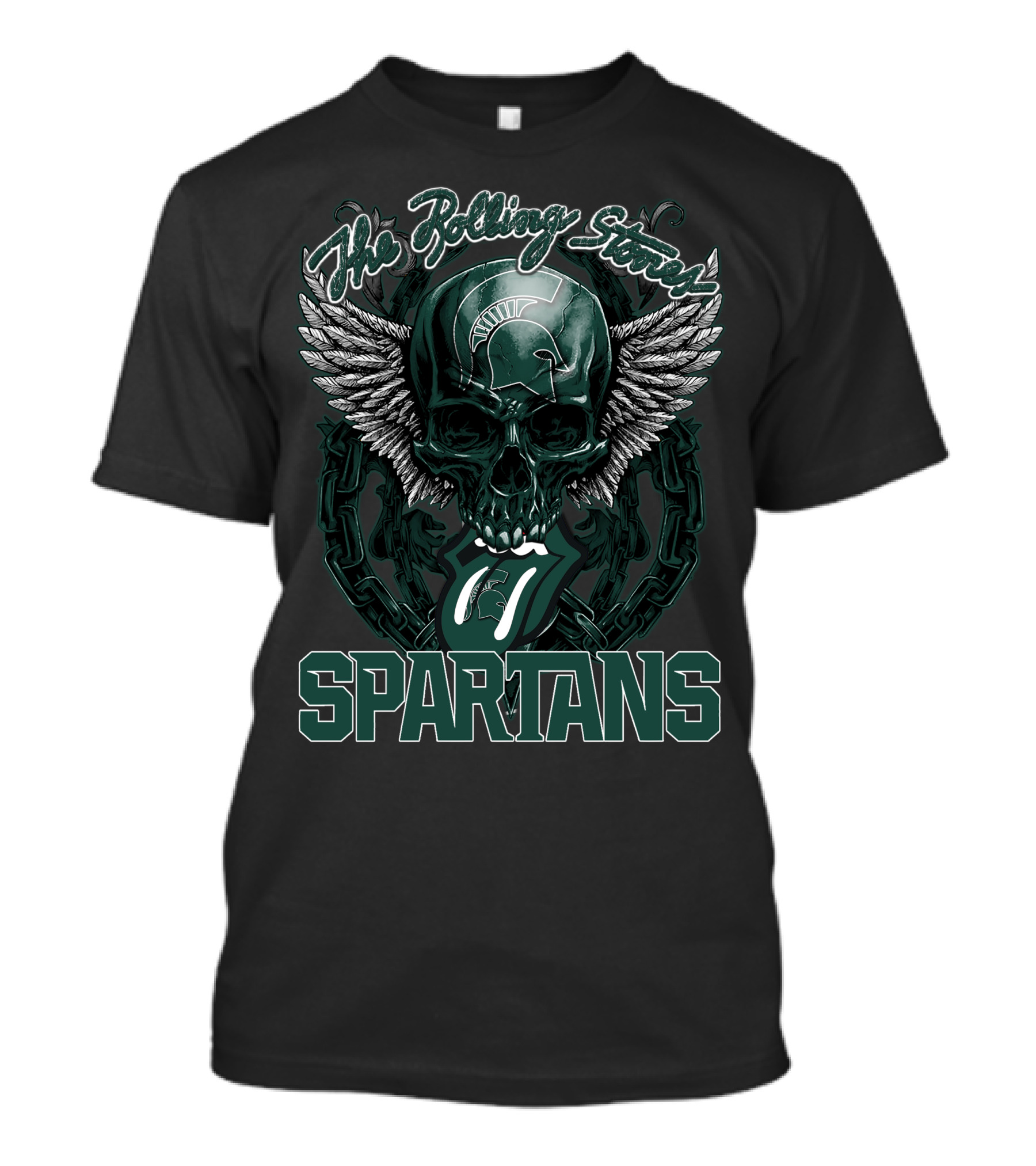 The Rolling Stones Michigan State Spartans Skull And Wings Icon With Tongue T-Shirt